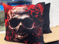 Gothic Skull & Red Roses Cushion – One of a Kind 18x18” with Insert