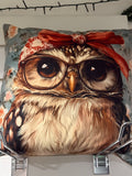 Cute Owl Handmade Cushion – One of a Kind 16” x 16” with Insert