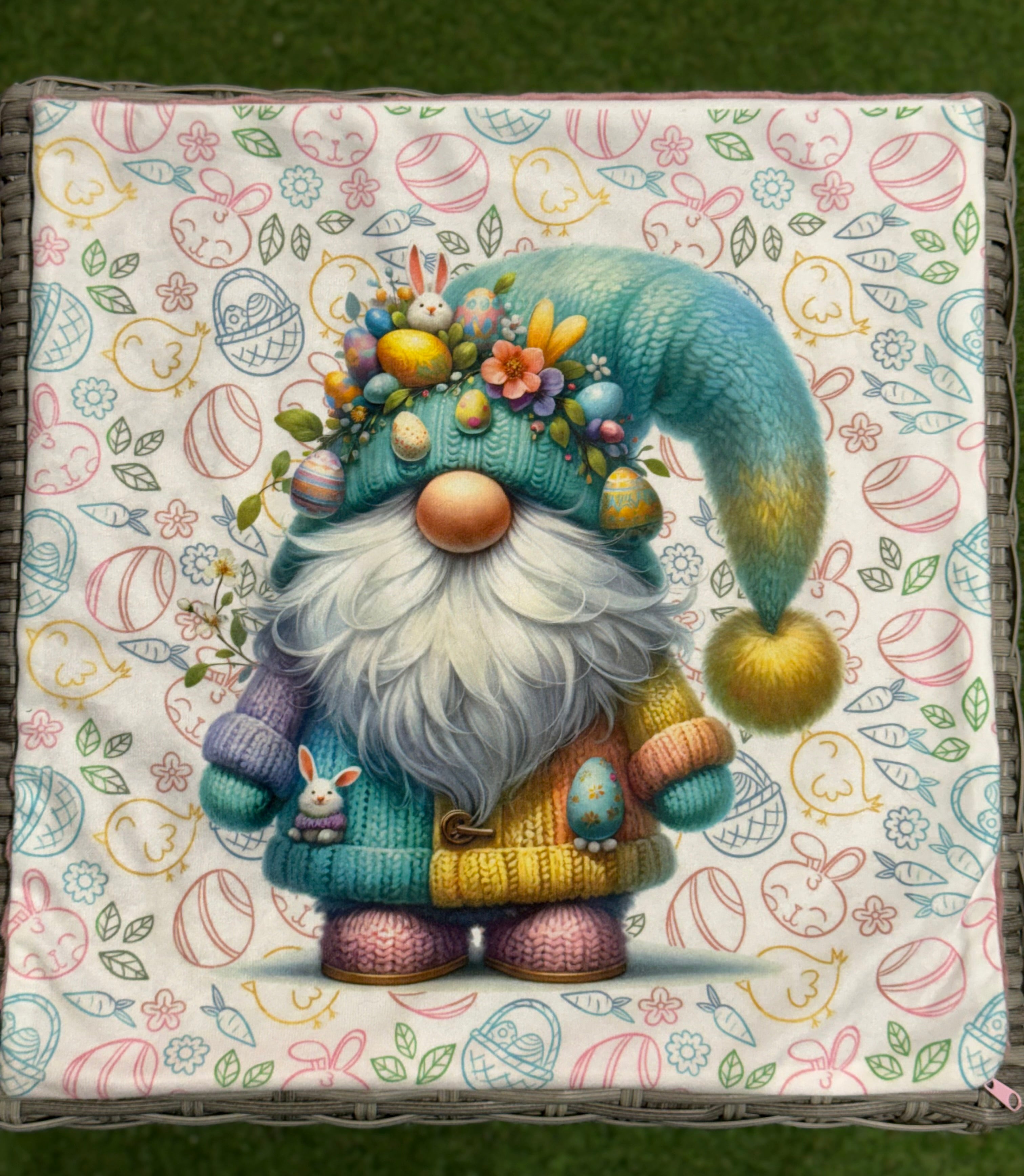 Easter Gnome Handmade Cushion – 16” x 16” with Insert