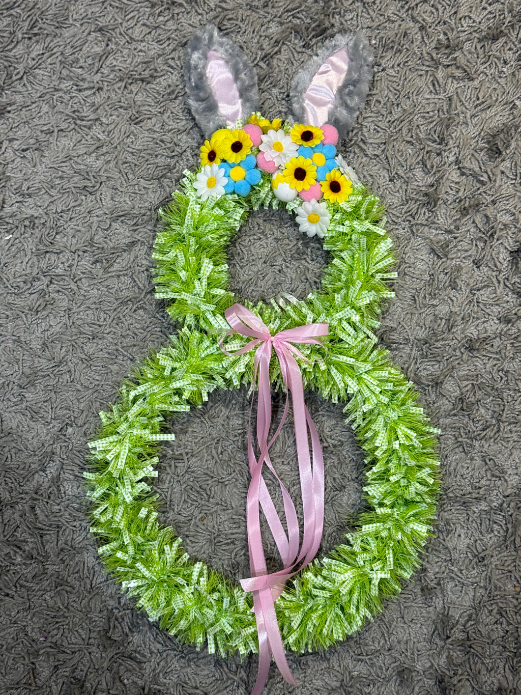 Handmade Easter Bunny Wreath – 75cm Spring Floral Door Decoration with Ribbon