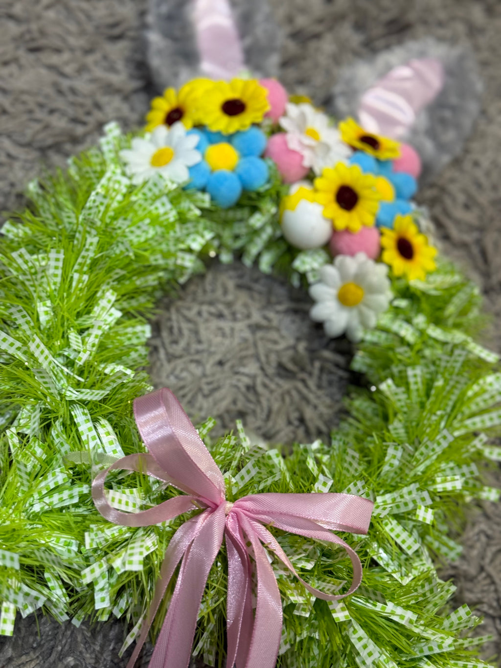 Handmade Easter Bunny Wreath – 75cm Spring Floral Door Decoration with Ribbon