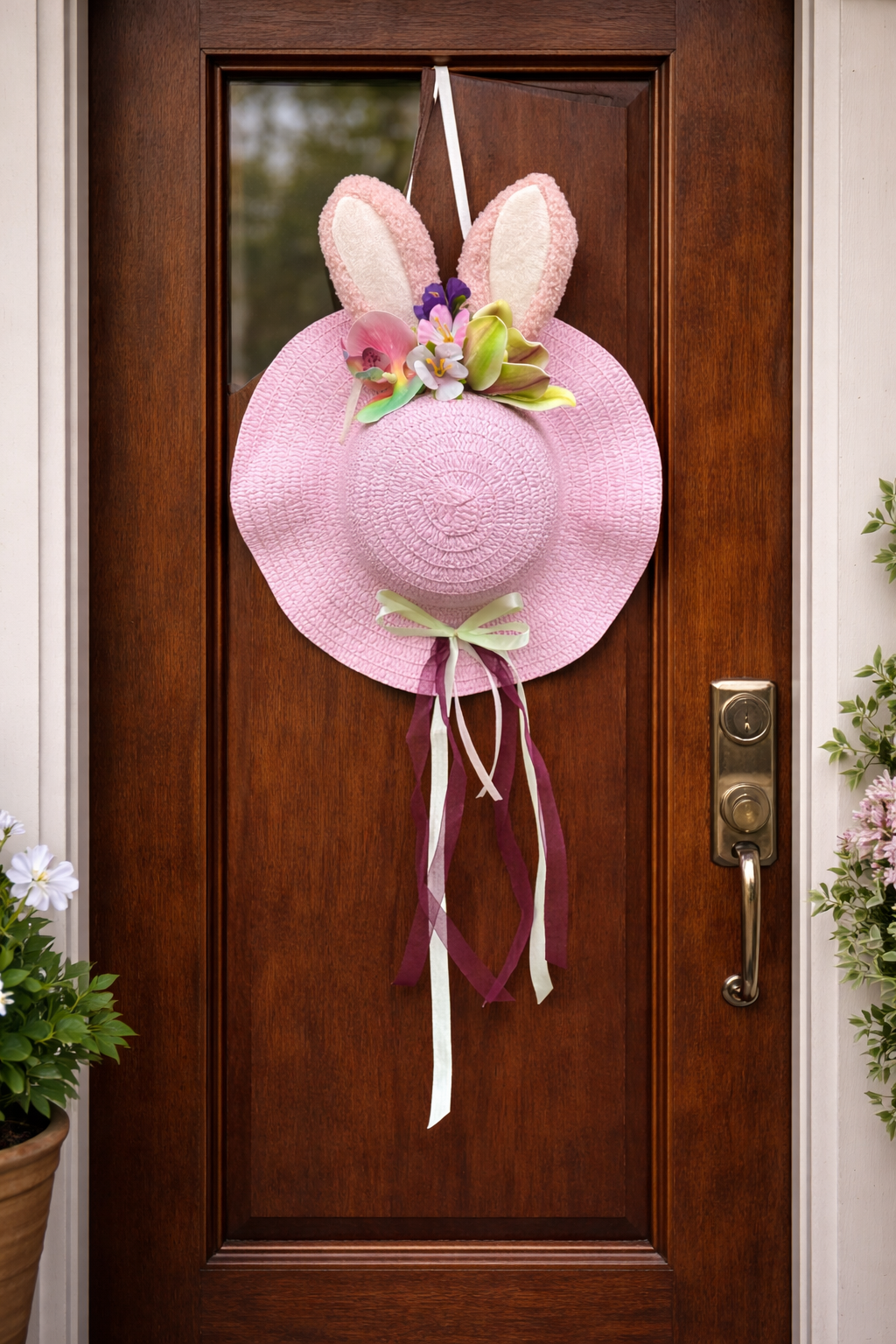 Handmade Easter Bonnet Wreath – 12” Bunny Ear Spring Door Decoration