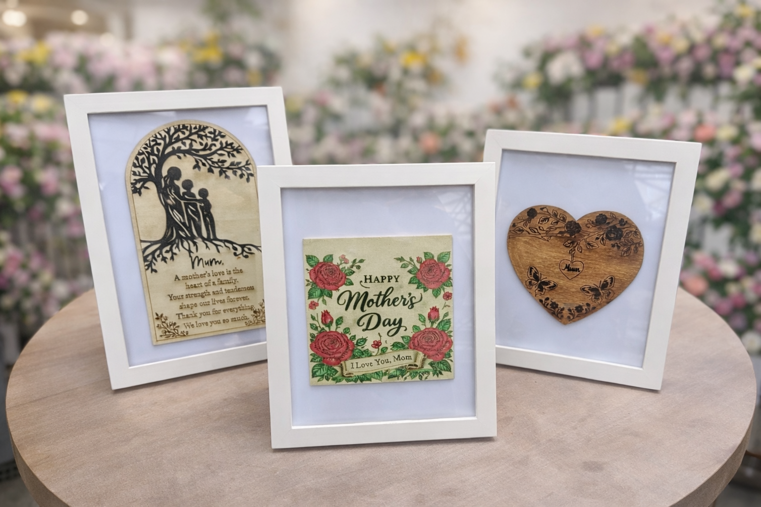 Framed Engraved Mum Heart – Basswood One of a Kind Gift