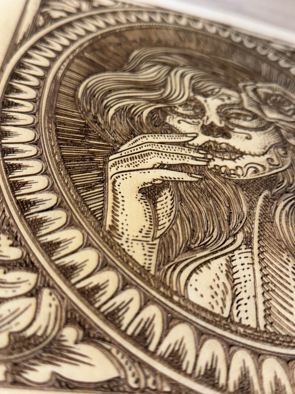 Sugar Skull Lady Laser Engraved Artwork on Basswood (30x30cm)
