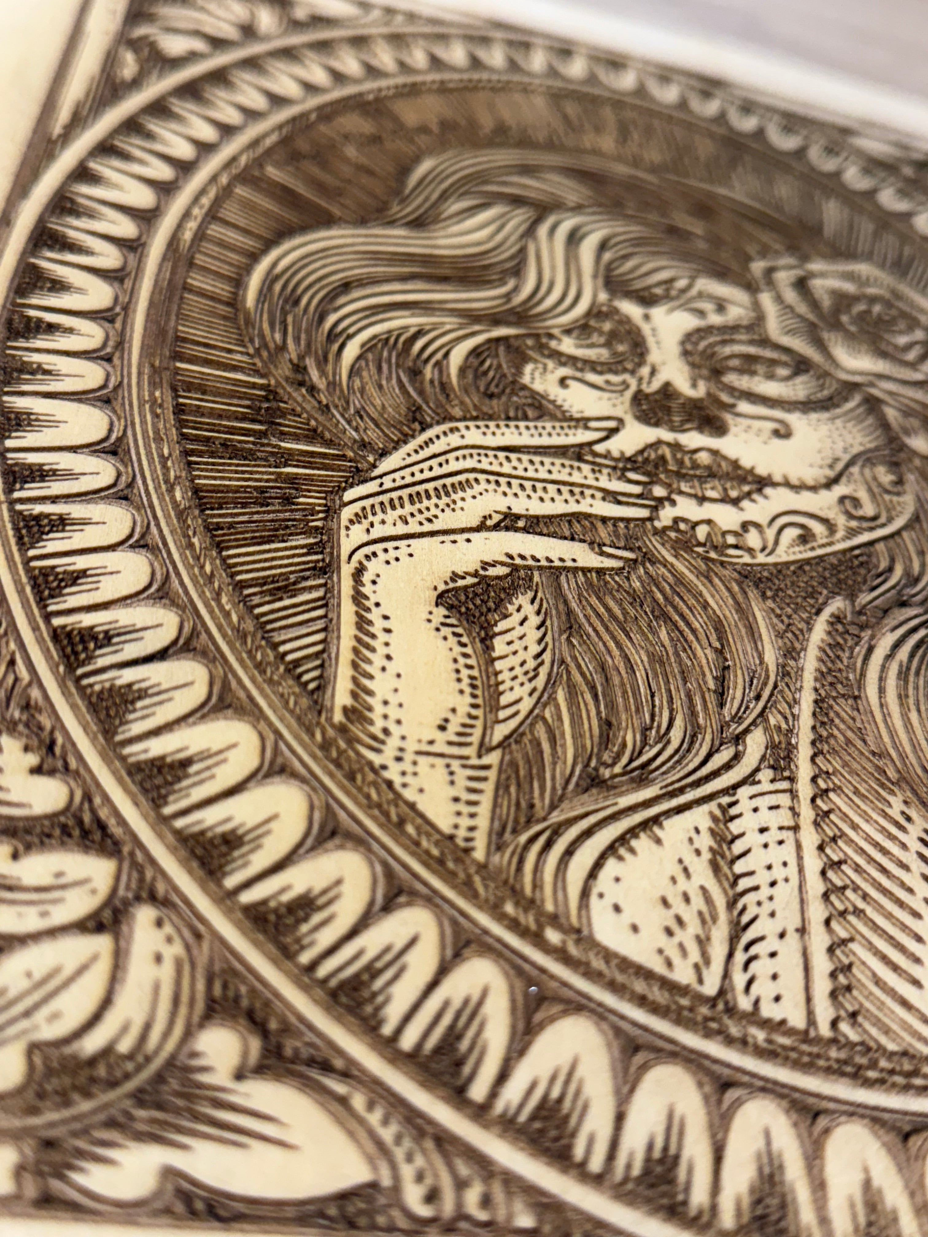 Sugar Skull Lady Laser Engraved Artwork on Basswood (30x30cm)