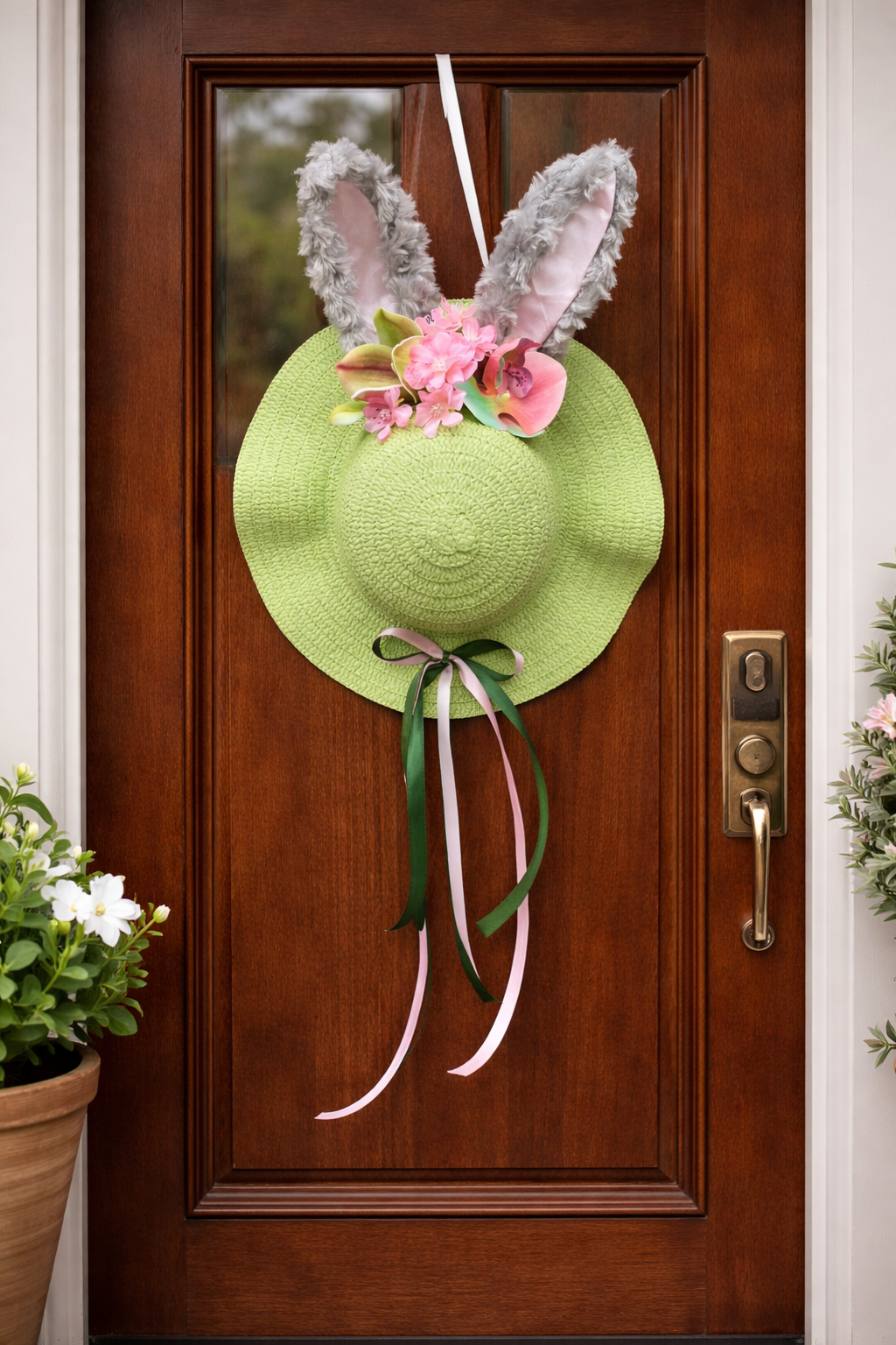 Handmade Easter Bonnet Wreath – 12” Bunny Ear Spring Door Decoration