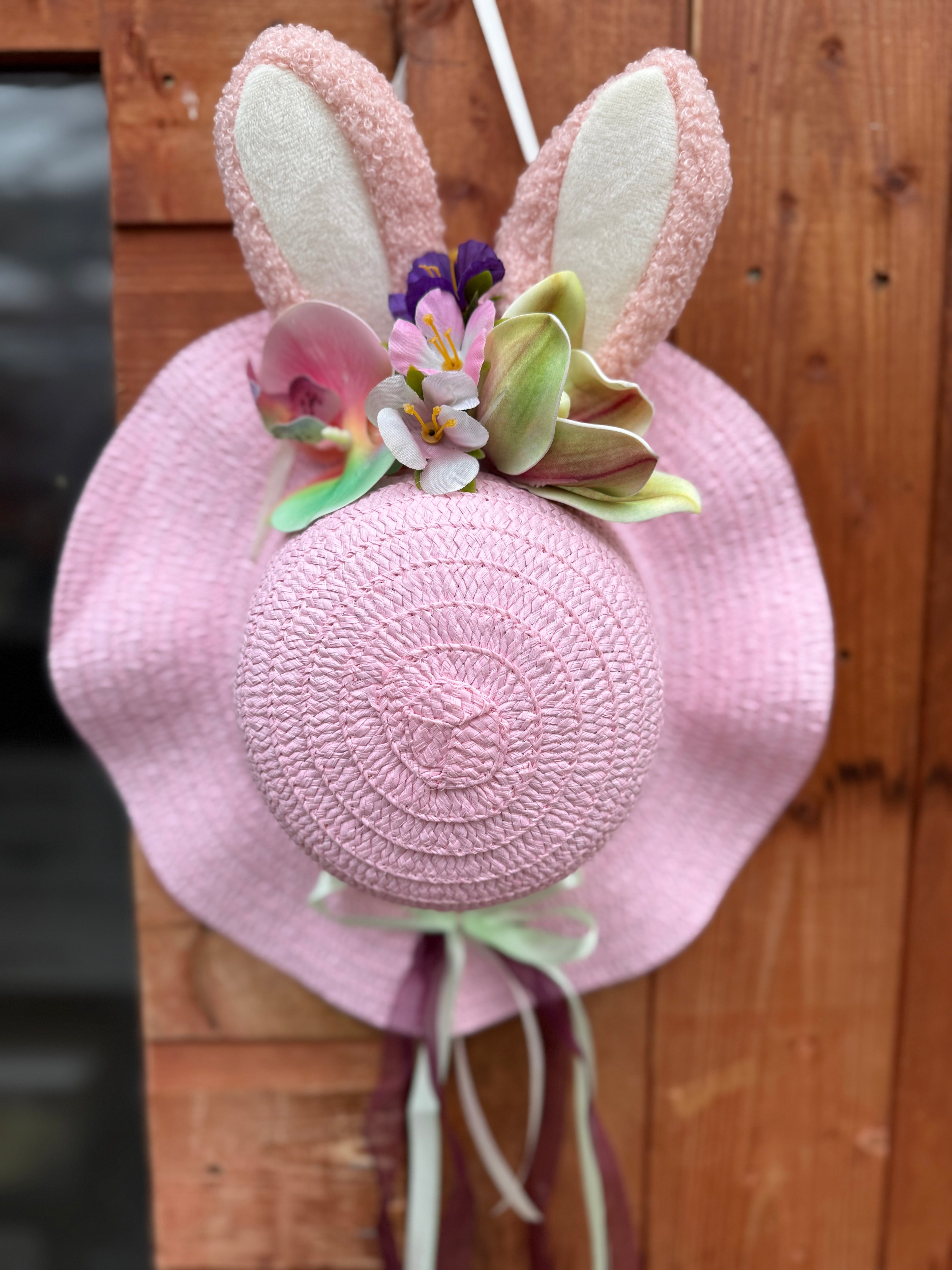 Handmade Easter Bonnet Wreath – 12” Bunny Ear Spring Door Decoration