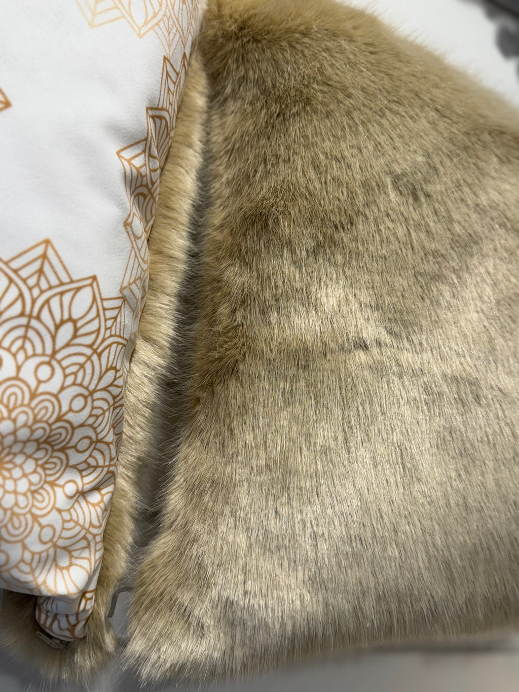 Neutral Mandala & Faux Fur Cushion Set – 2 Piece Handmade with Inserts