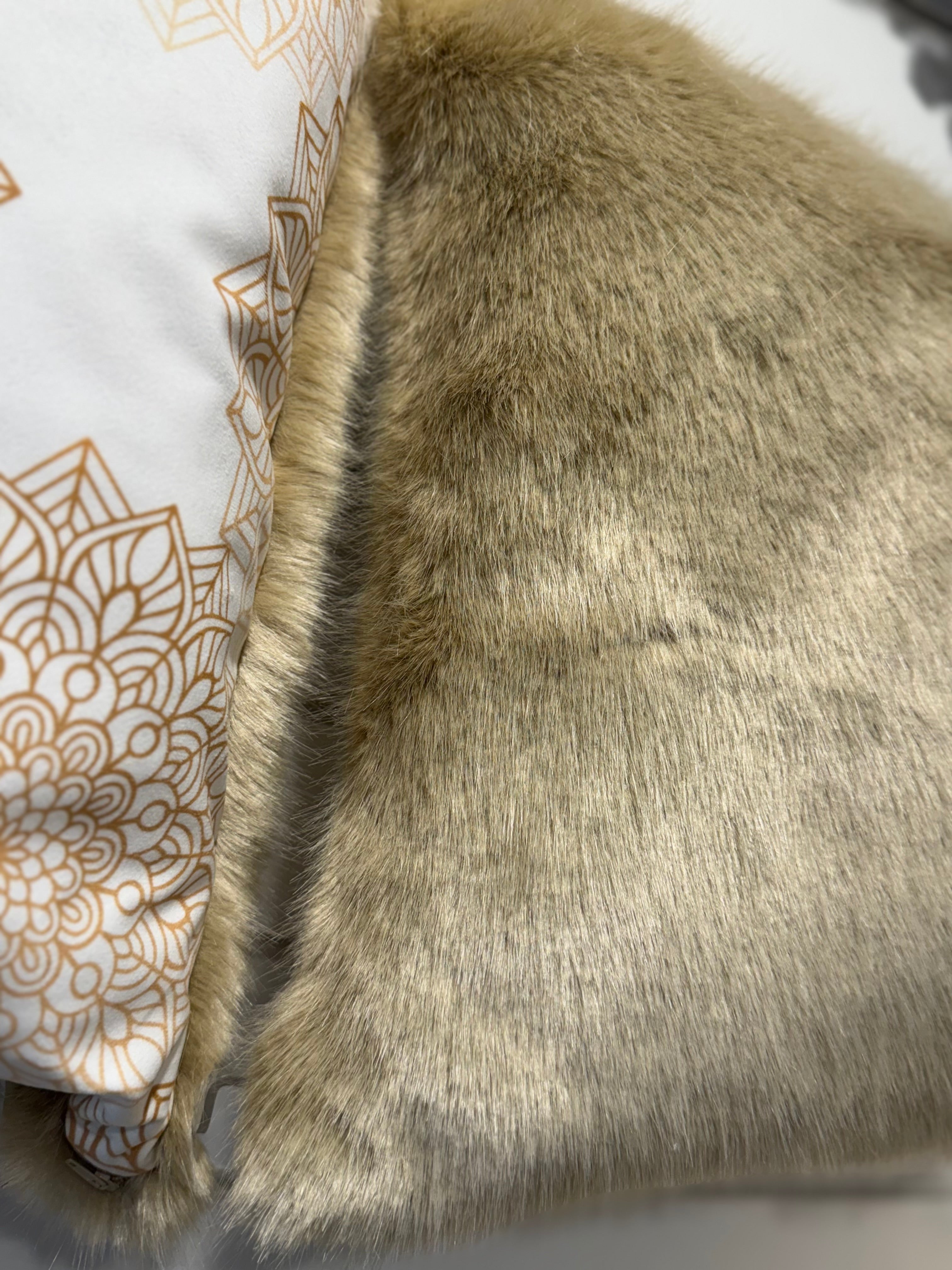Neutral Mandala & Faux Fur Cushion Set – 2 Piece Handmade with Inserts