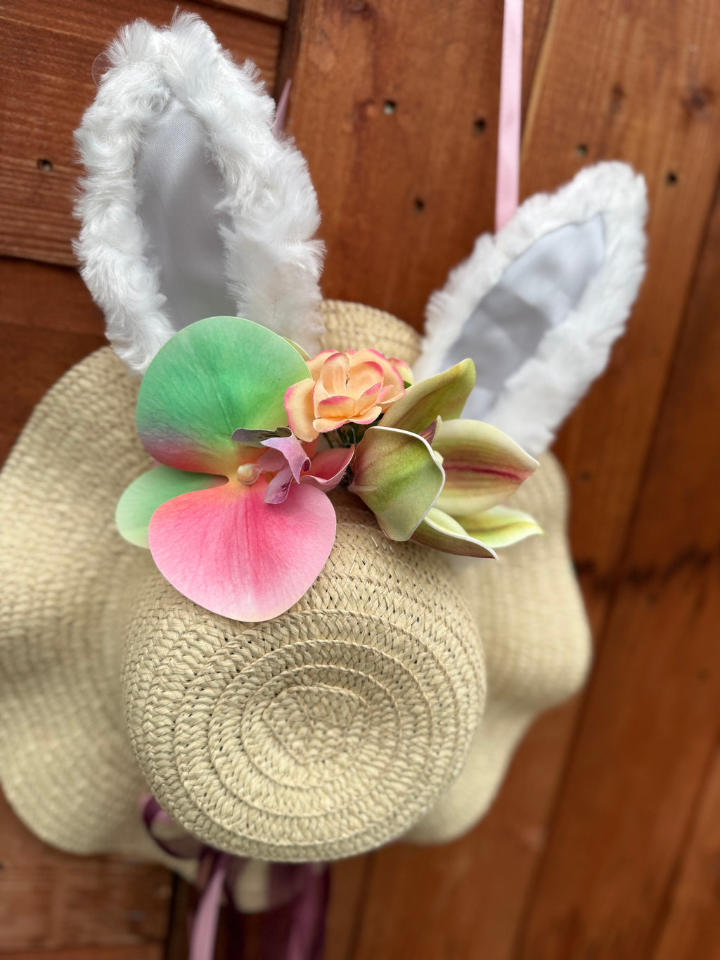 Handmade Easter Bonnet Wreath – 12” Bunny Ear Spring Door Decoration