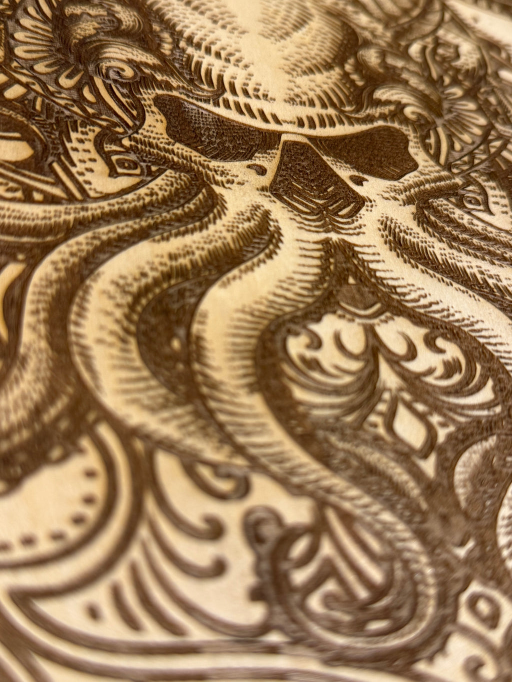 Octopus Skull Laser Engraved Artwork on Basswood (30x30cm)
