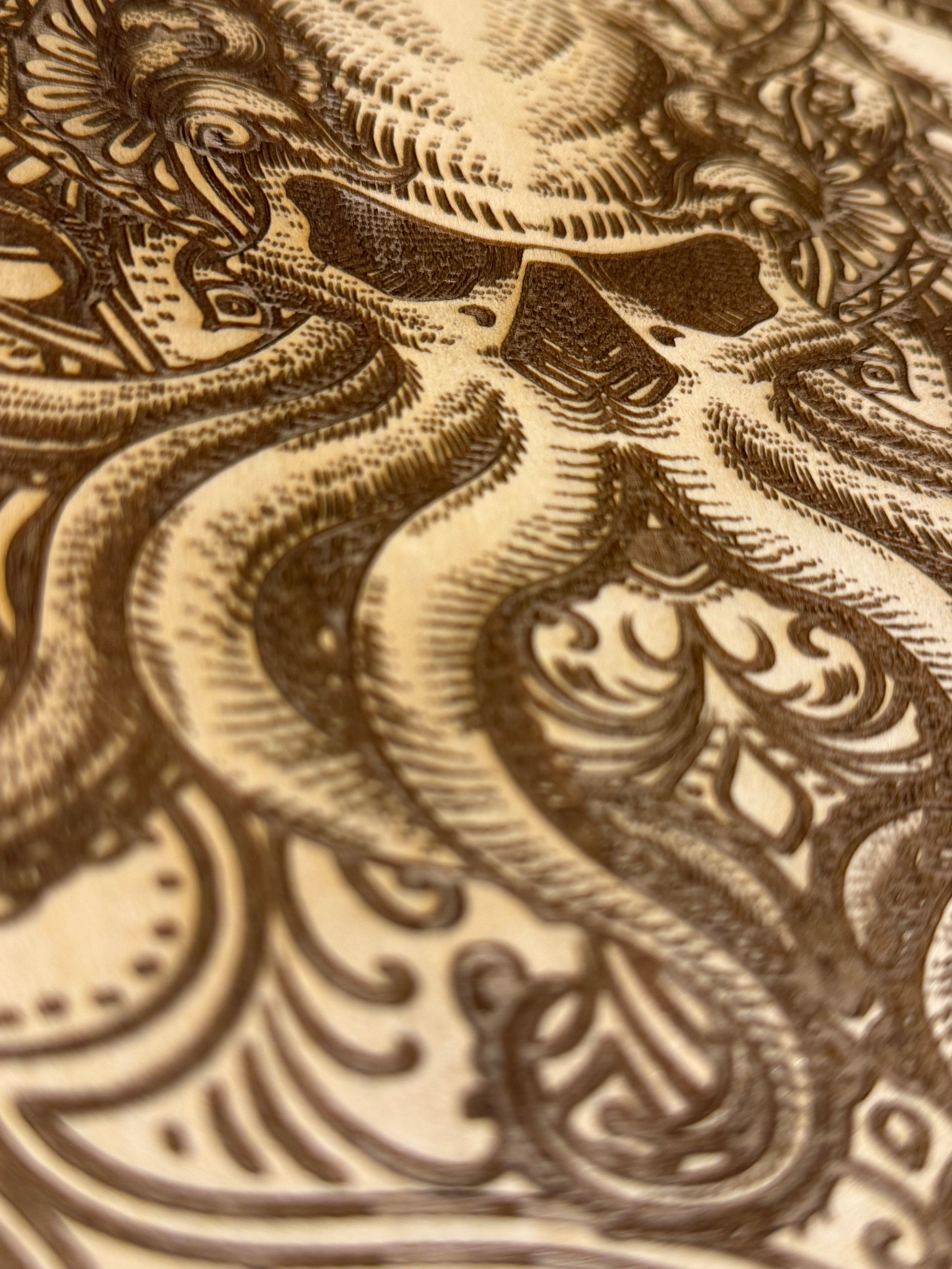Octopus Skull Laser Engraved Artwork on Basswood (30x30cm)