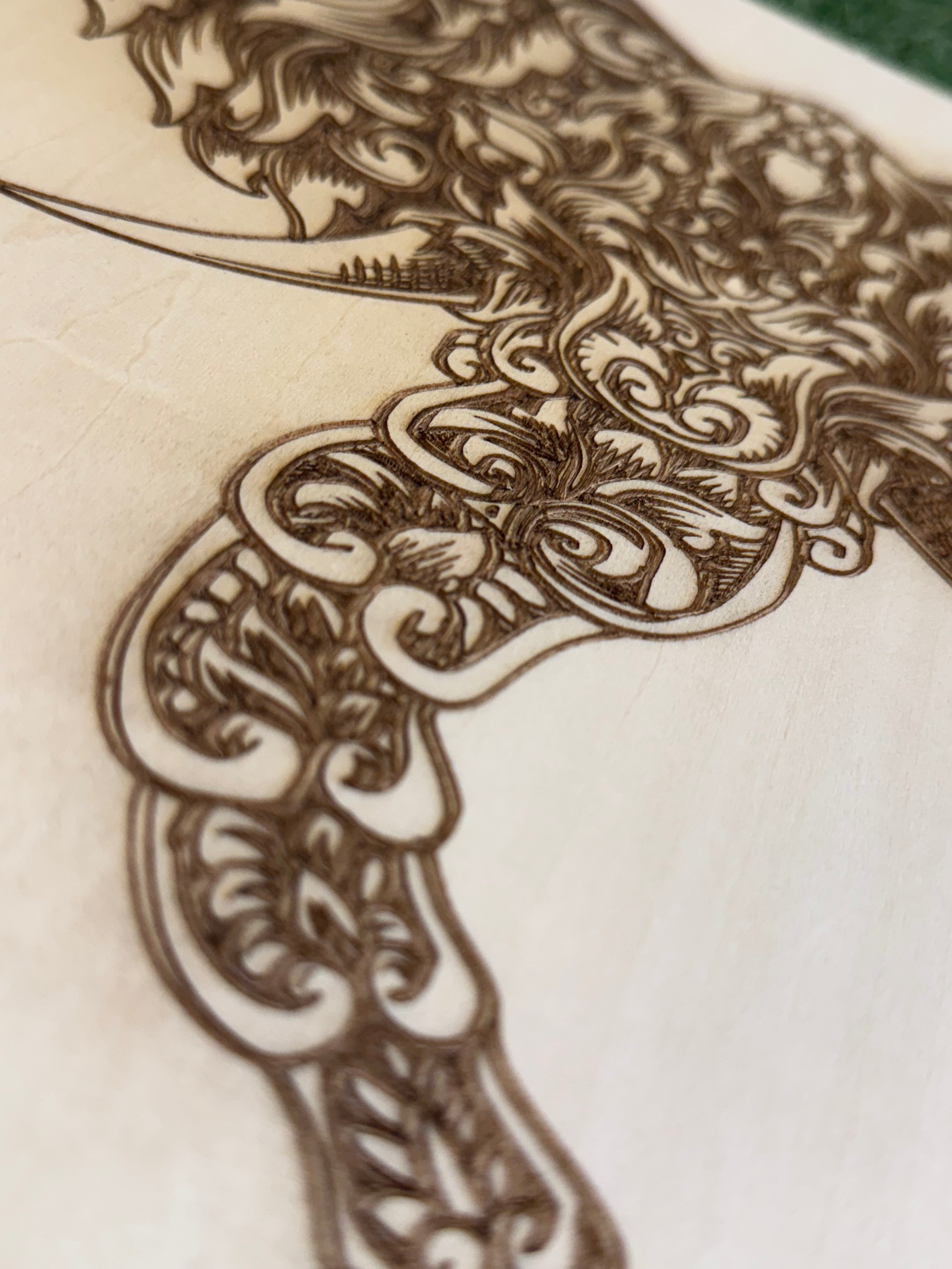 Ornate Elephant Laser Engraved Artwork on Basswood (30x30cm)