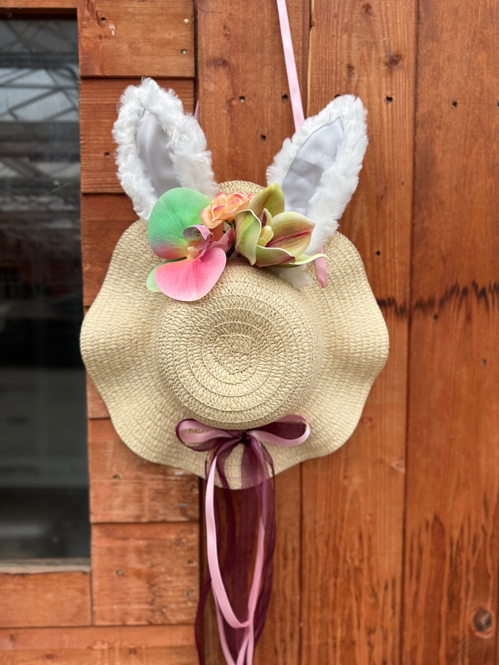 Handmade Easter Bonnet Wreath – 12” Bunny Ear Spring Door Decoration