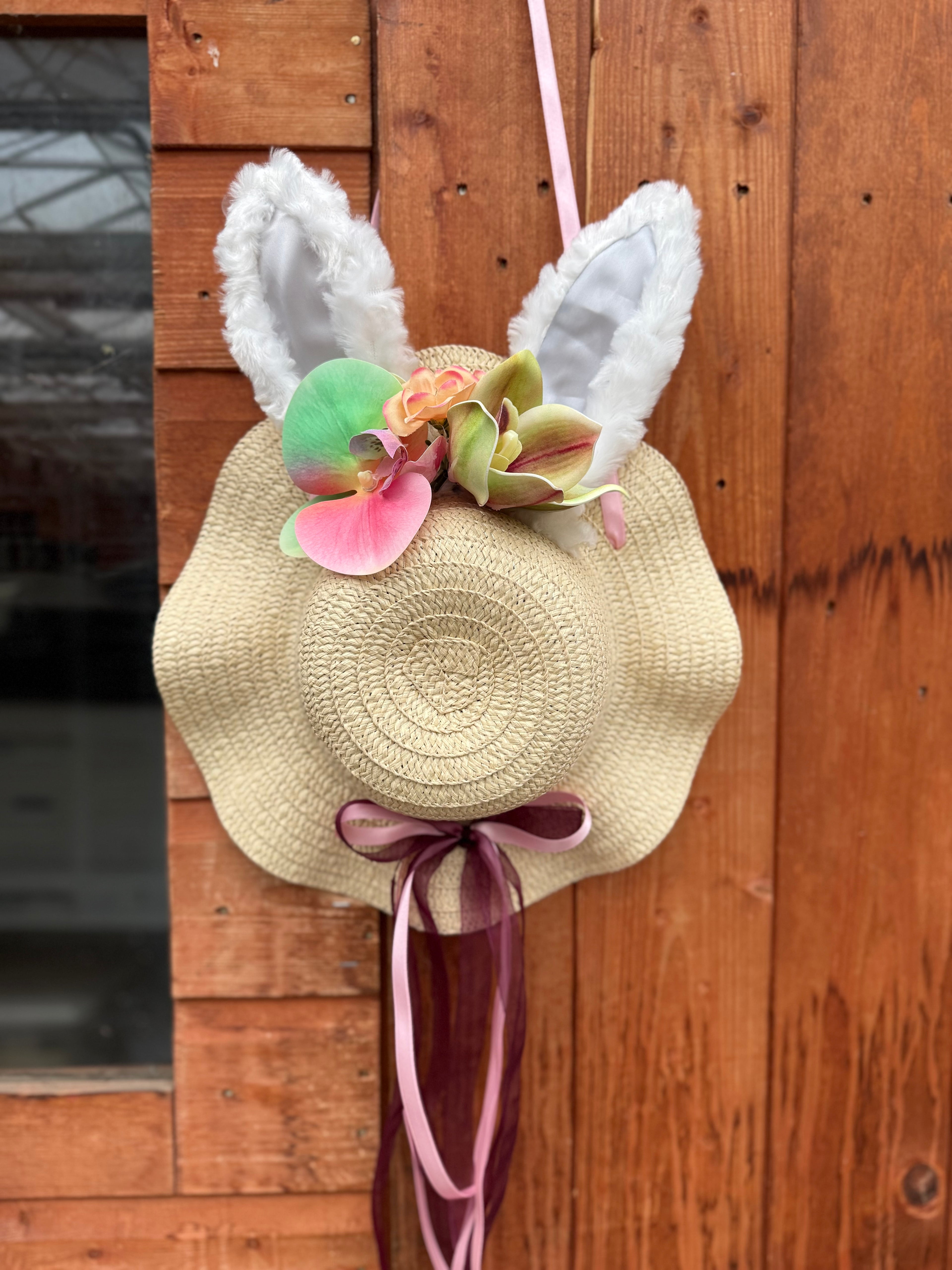 Handmade Easter Bonnet Wreath – 12” Bunny Ear Spring Door Decoration