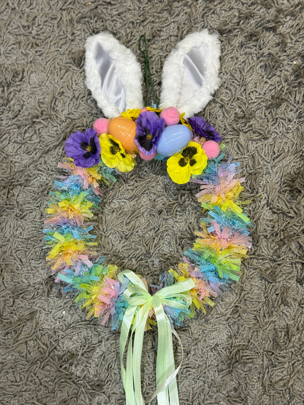 Colourful Easter Bunny Ear Wreath – 12 Inch Handmade Spring Decor