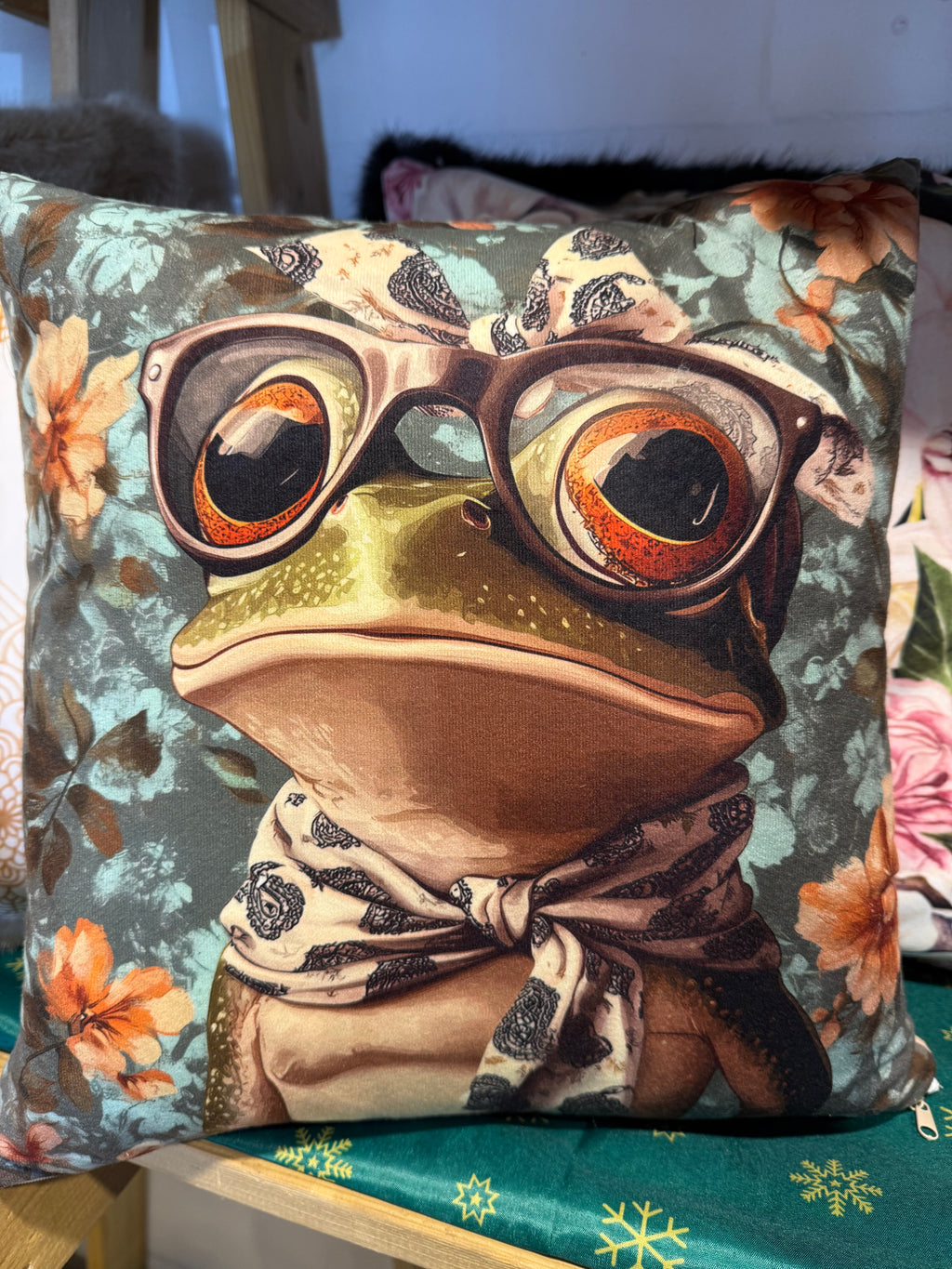 Handmade Frog Cushion – 16” x 16” – Includes Insert