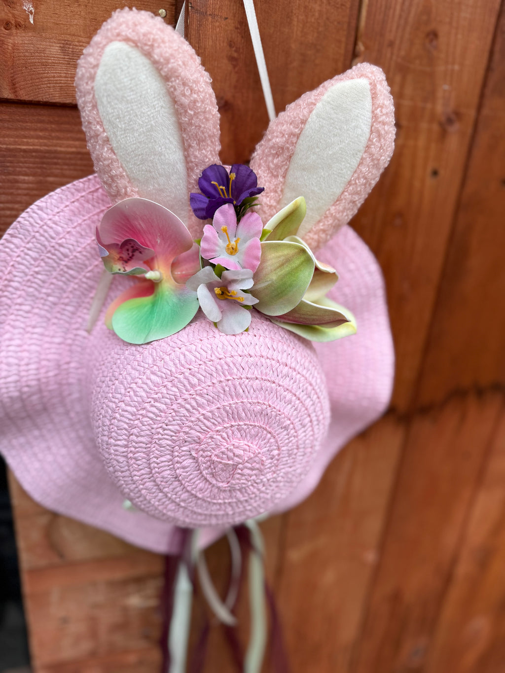 Handmade Easter Bonnet Wreath – 12” Bunny Ear Spring Door Decoration