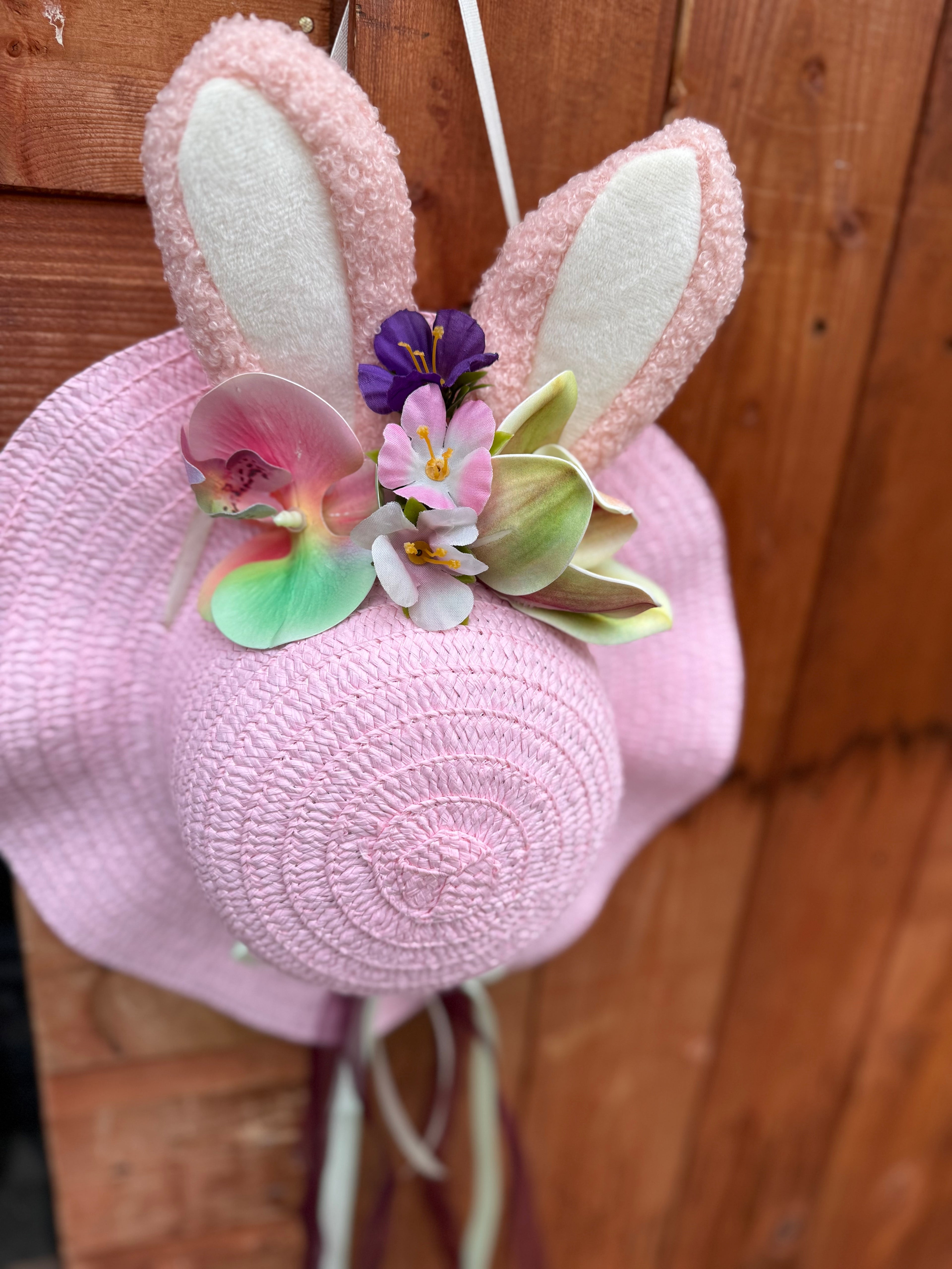 Handmade Easter Bonnet Wreath – 12” Bunny Ear Spring Door Decoration