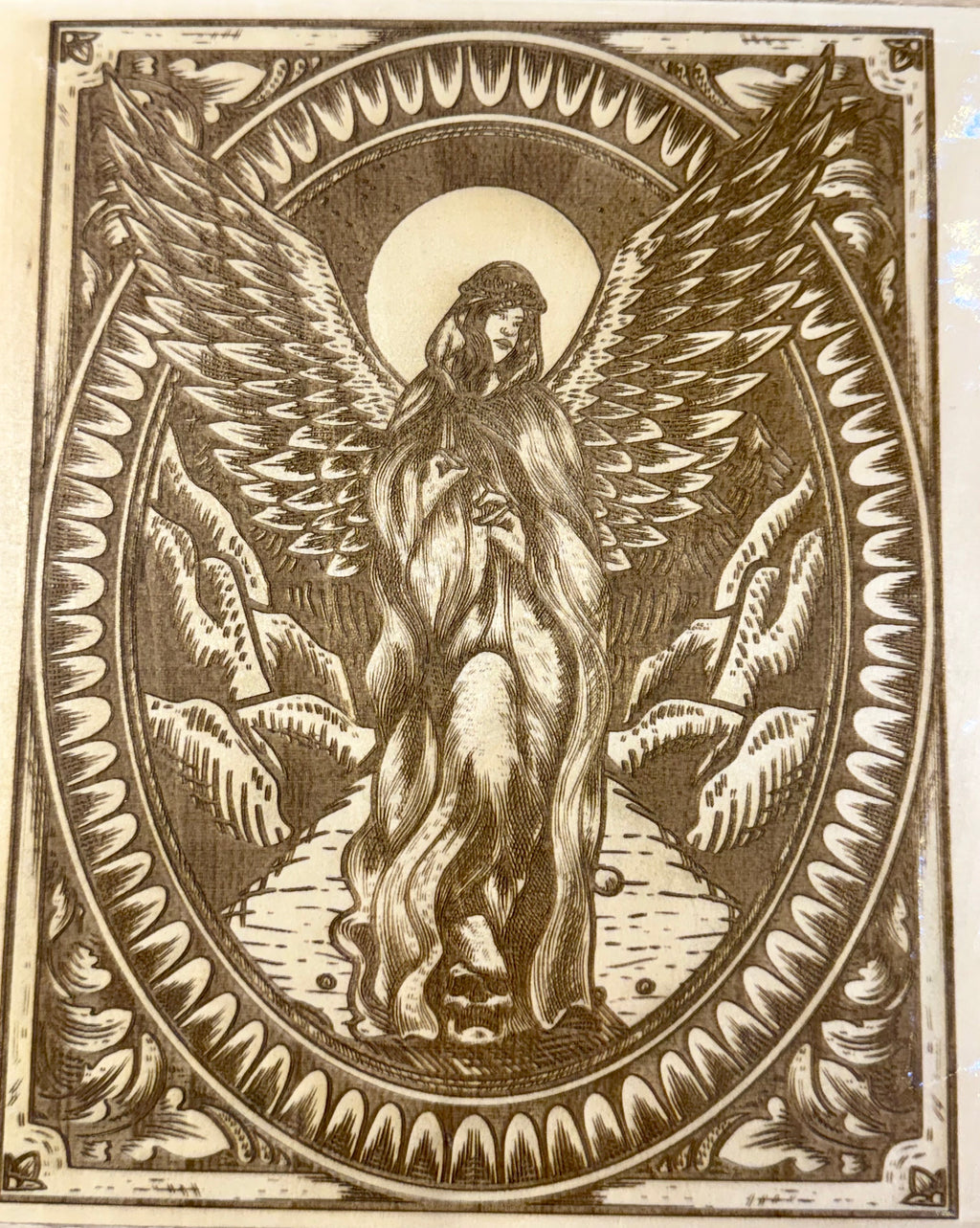 Angel Wing Laser Engraved Basswood Artwork (30cm x 30cm) – One of a Kind