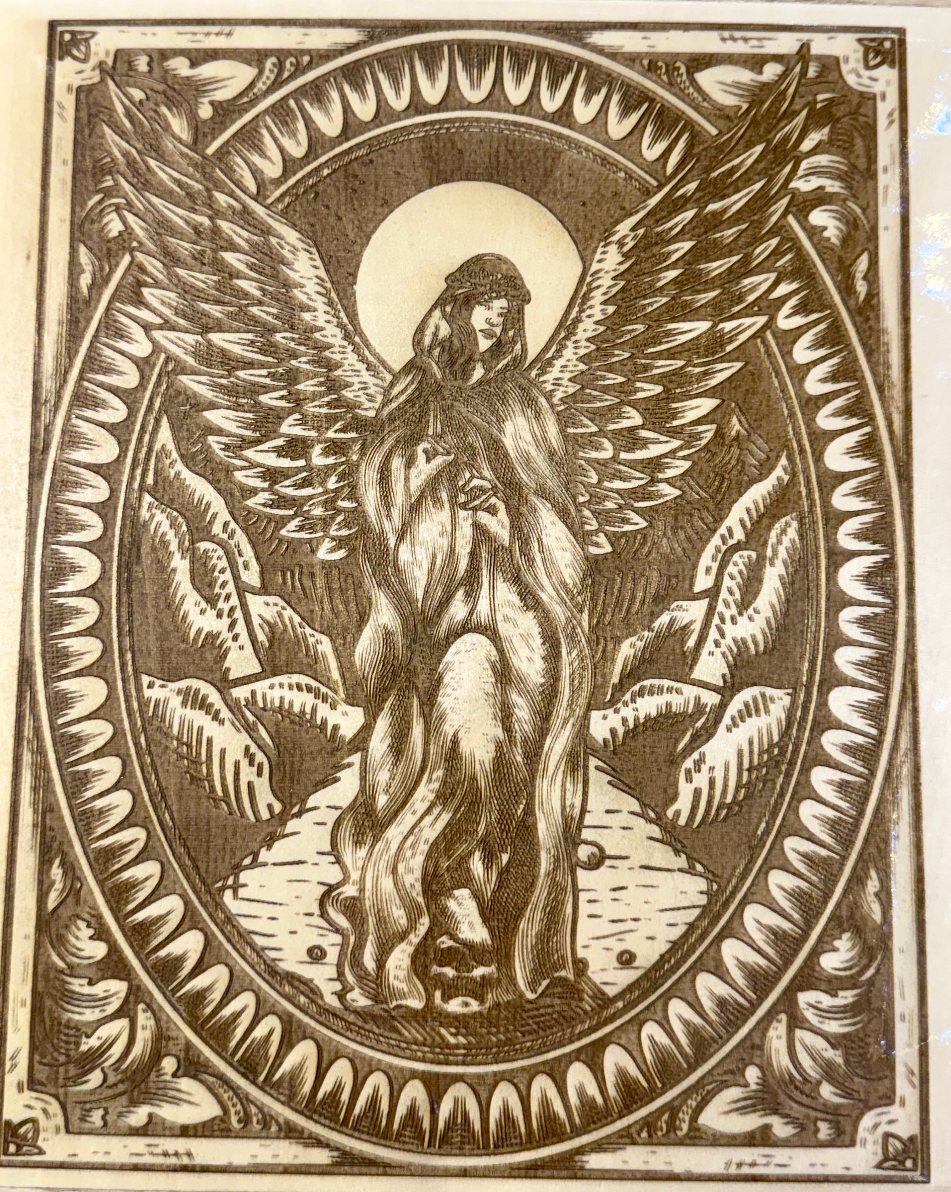 Angel Wing Laser Engraved Basswood Artwork (30cm x 30cm) – One of a Kind