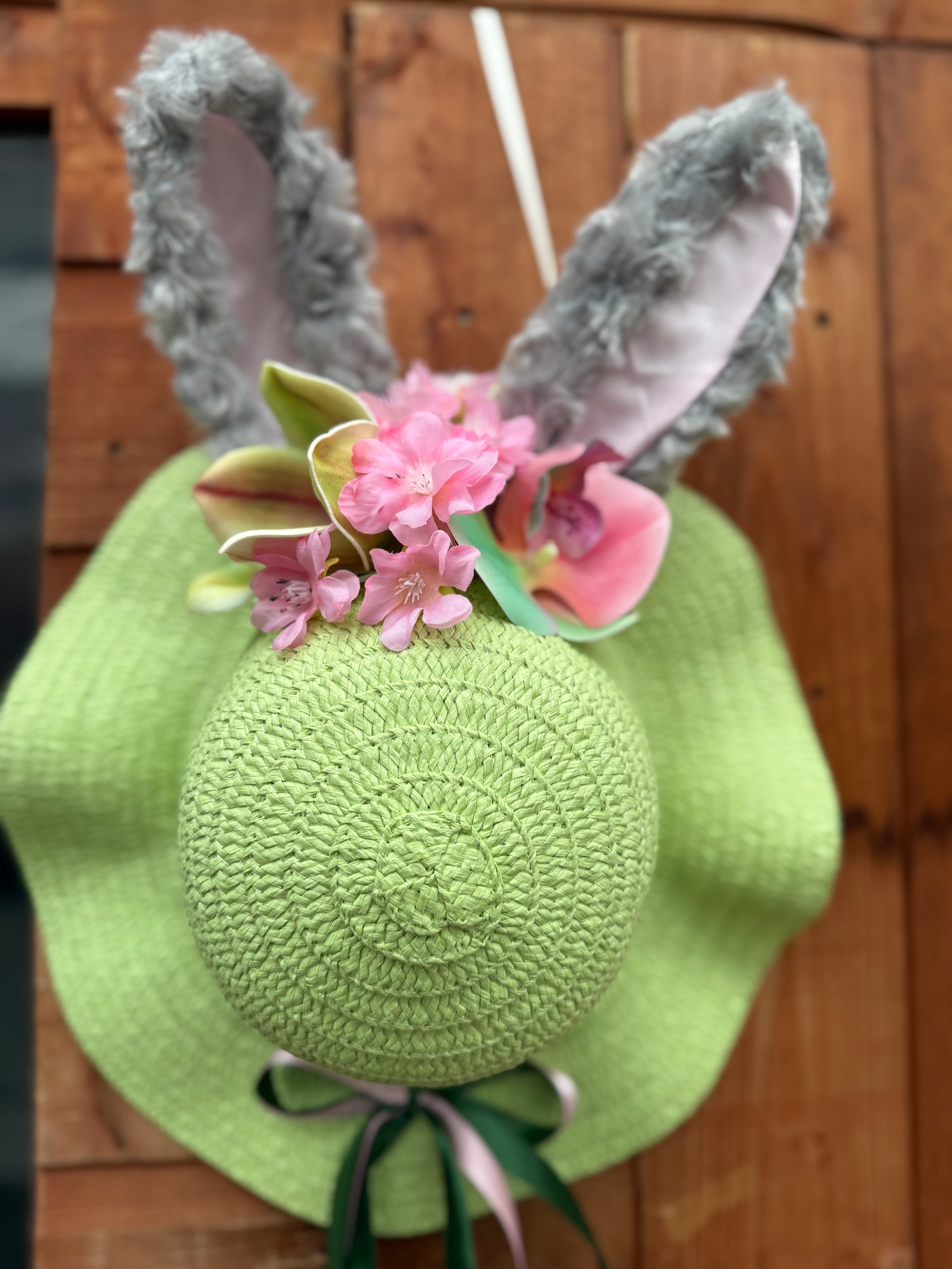 Handmade Easter Bonnet Wreath – 12” Bunny Ear Spring Door Decoration