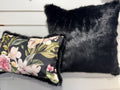 Luxury Black Faux Fur & Floral Cushion Set – 2 Piece Handmade with Inserts