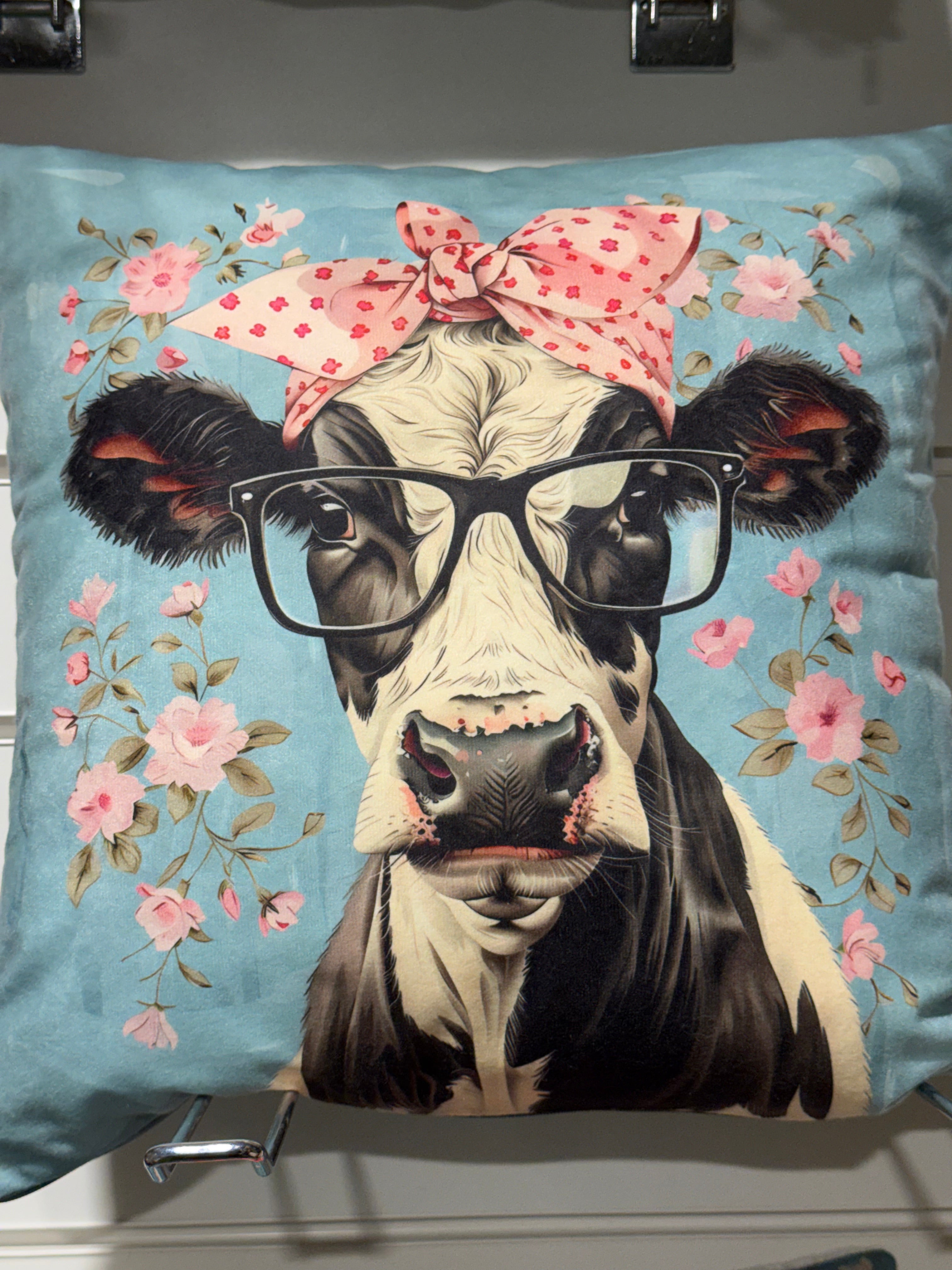 Cute Cow Handmade Cushion – One of a Kind 16” x 16” with Insert