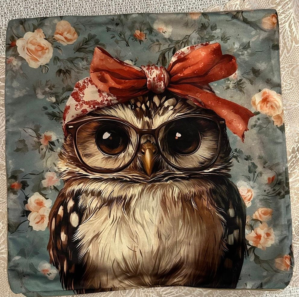 Cute Owl Handmade Cushion – One of a Kind 16” x 16” with Insert