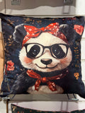 Cute Panda Handmade Cushion – One of a Kind 16" x 16" with Insert