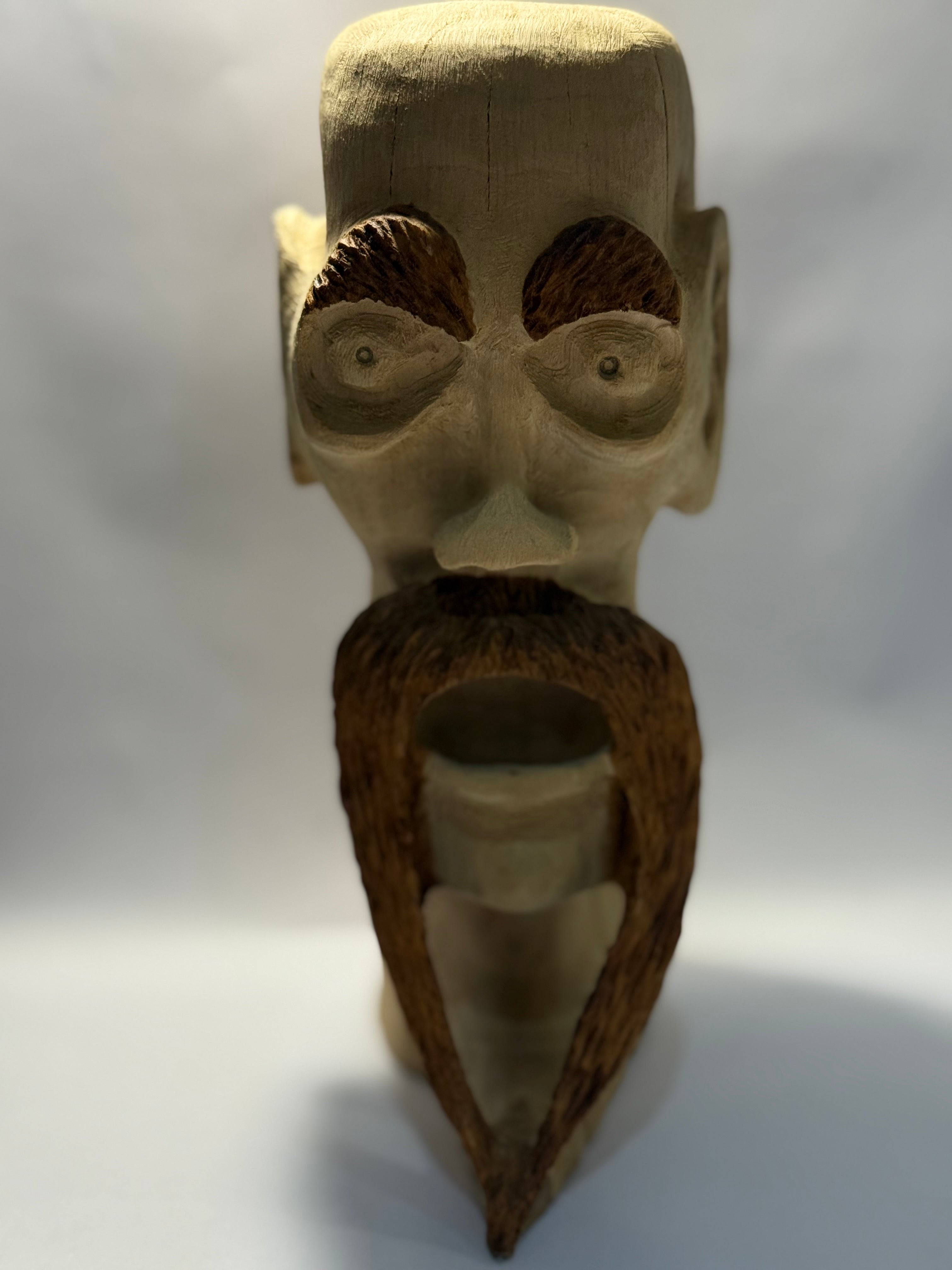 Hand-Carved Wooden Character Bust – One of a Kind Artisan Sculpture