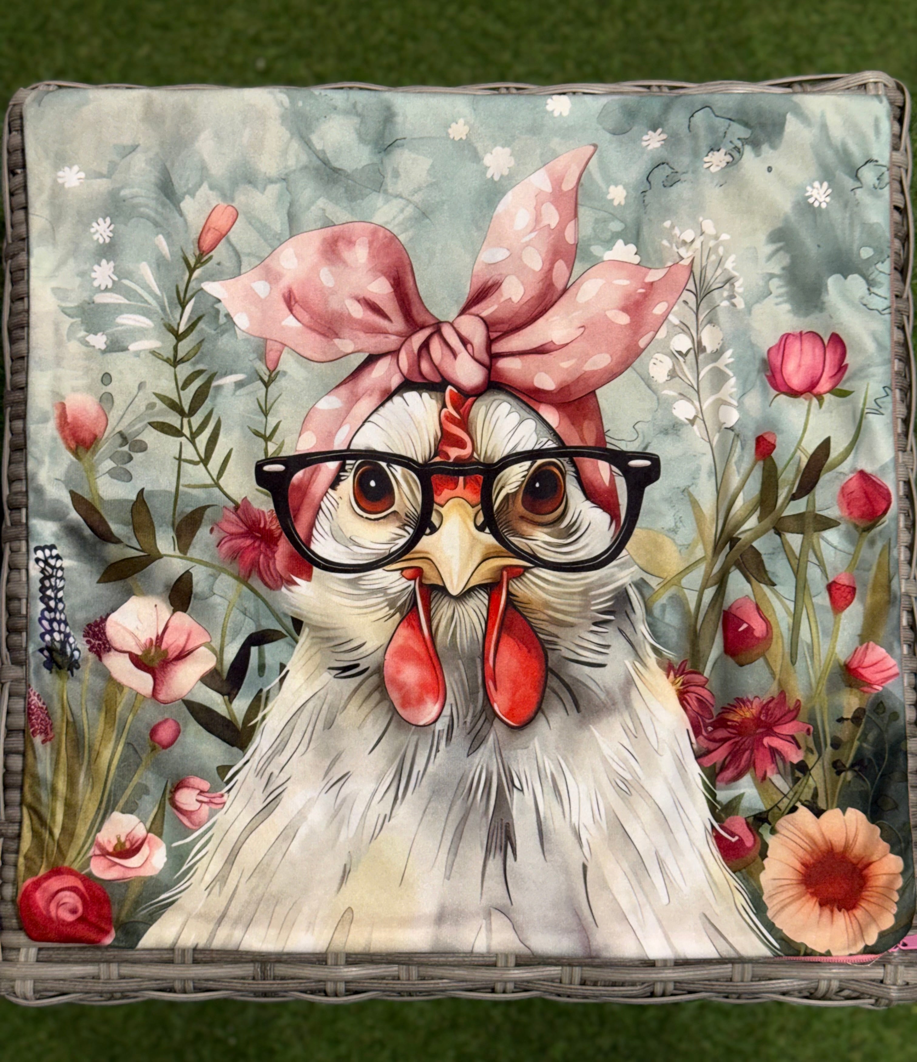 Handmade Chicken Cushion – 16” x 16” – Includes Insert