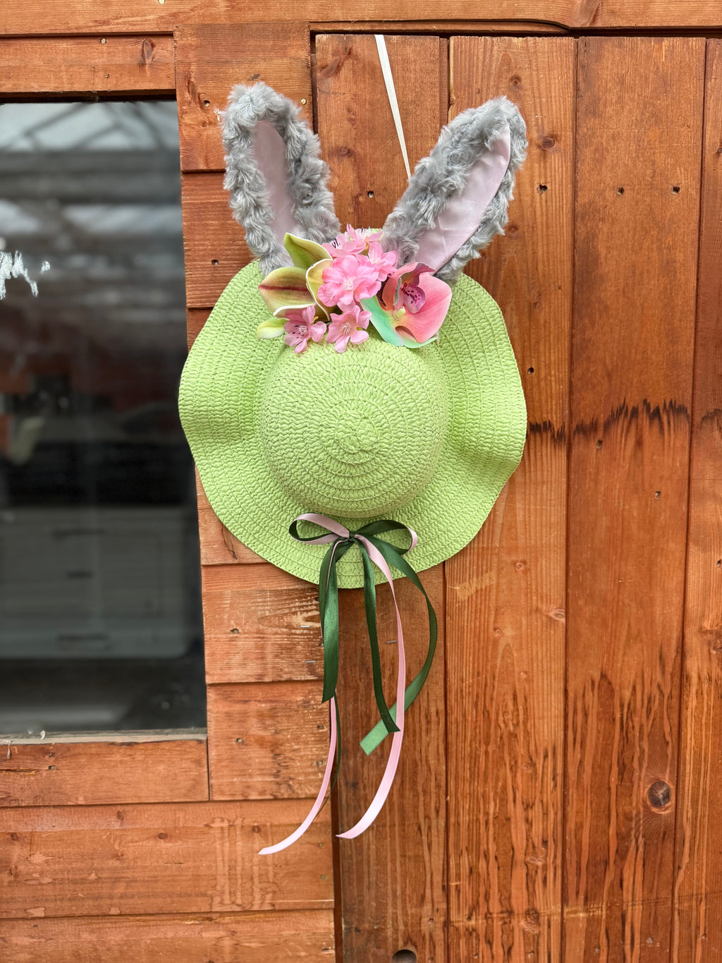 Handmade Easter Bonnet Wreath – 12” Bunny Ear Spring Door Decoration