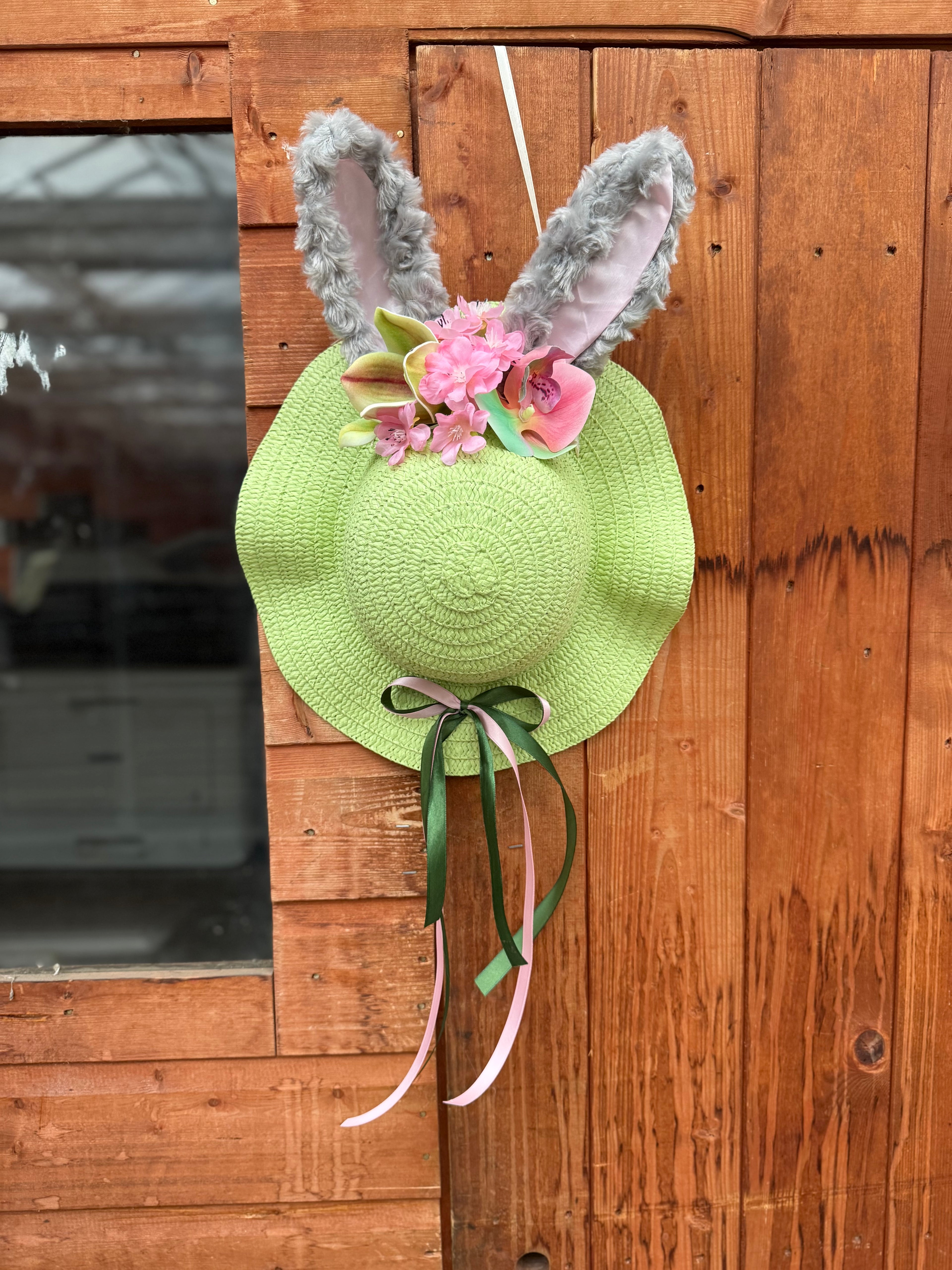 Handmade Easter Bonnet Wreath – 12” Bunny Ear Spring Door Decoration