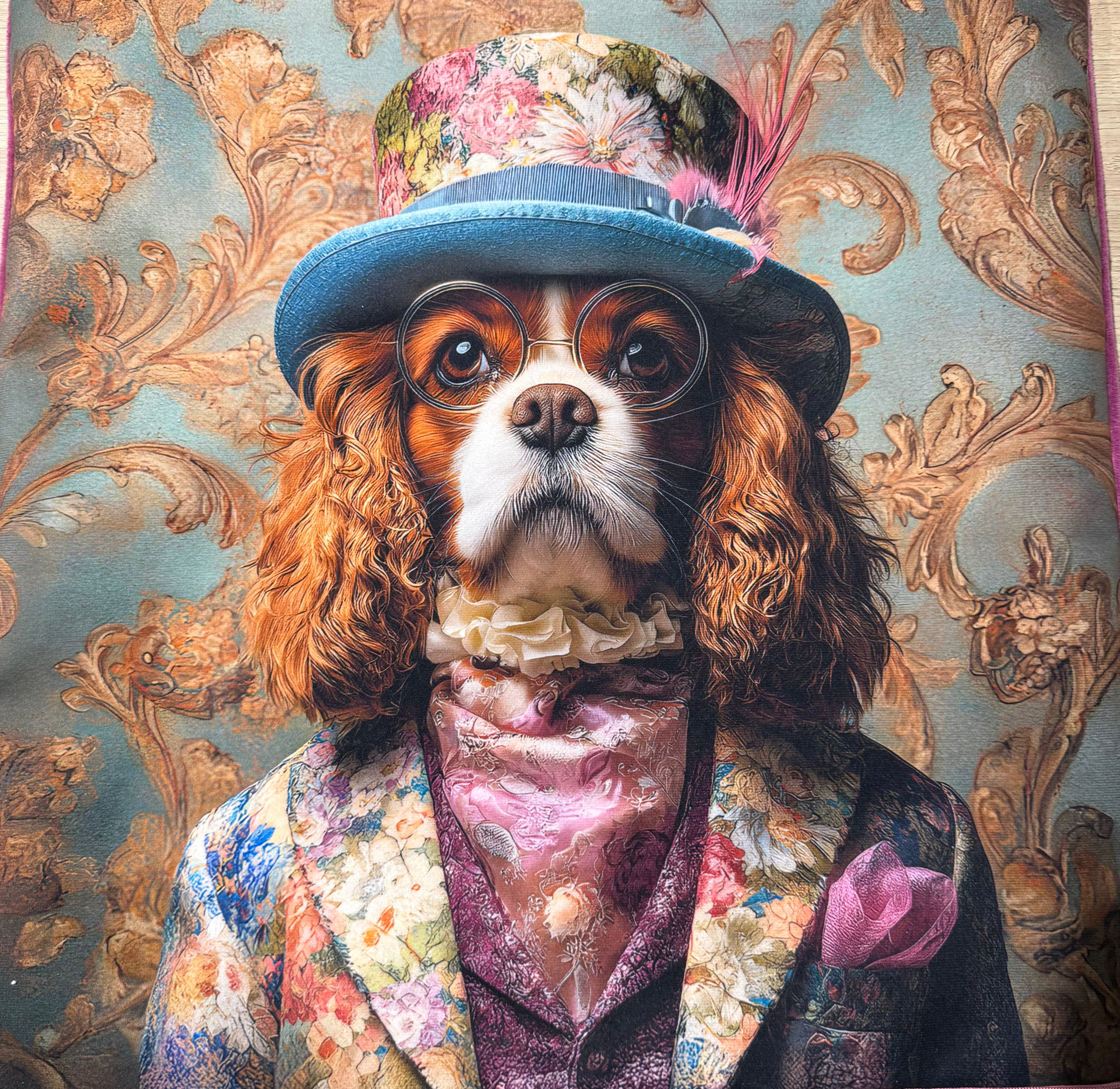 One of a Kind Cavalier Spaniel Portrait Cushion – 18x18” Handmade with Insert
