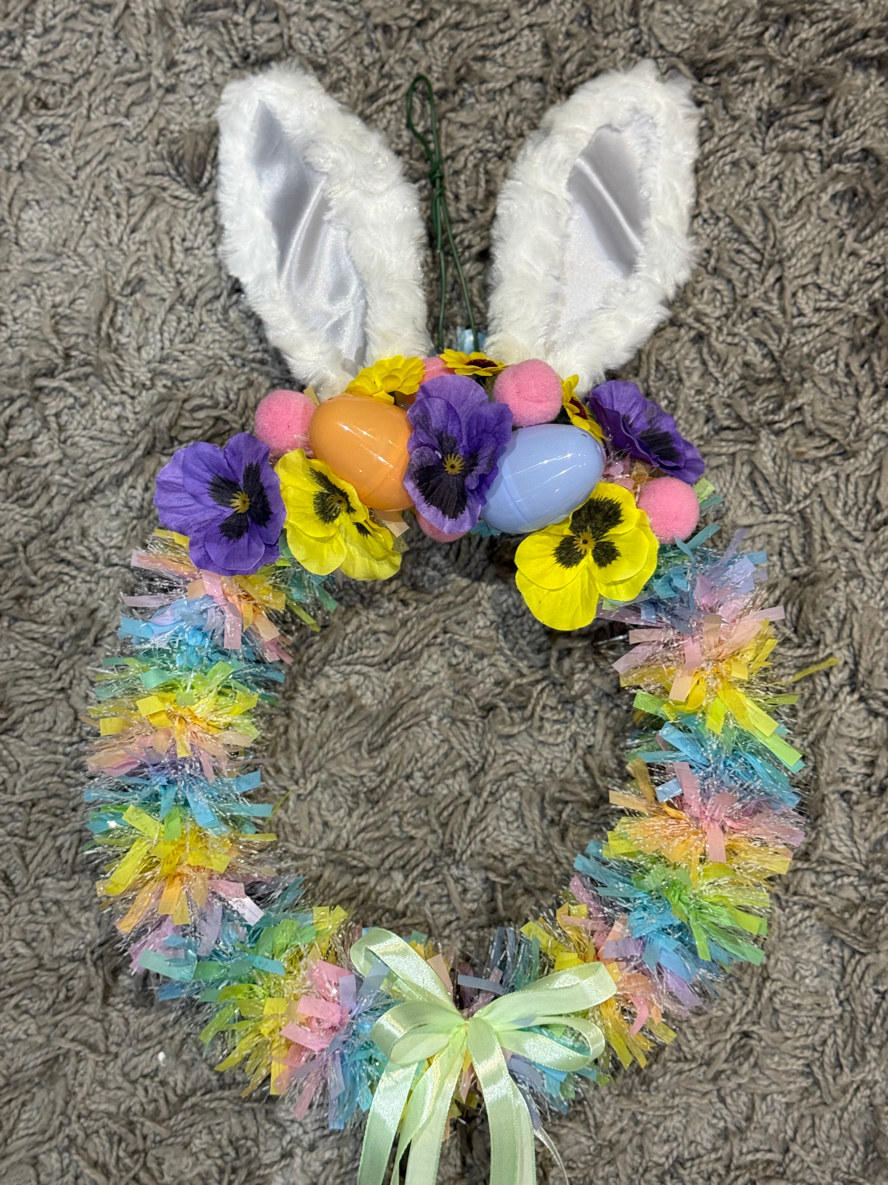 Colourful Easter Bunny Ear Wreath – 12 Inch Handmade Spring Decor