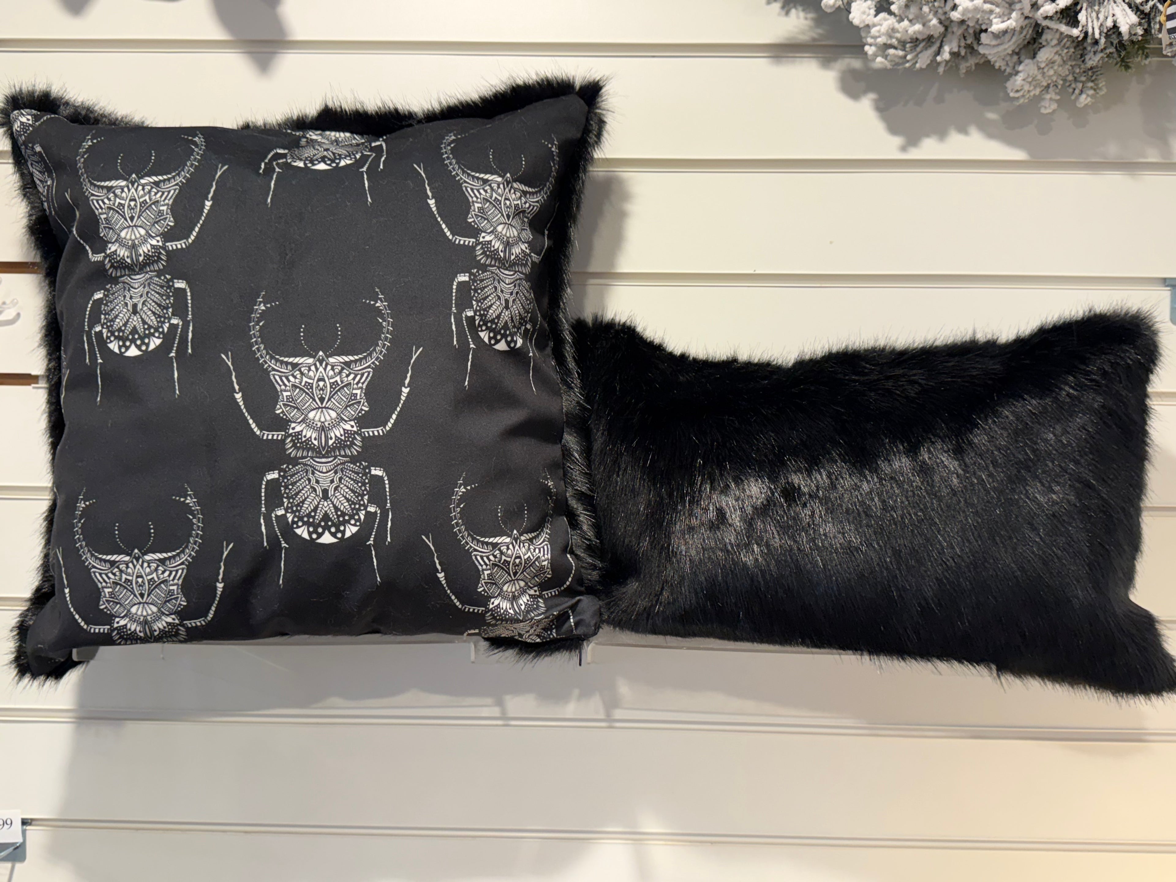 Gothic Faux Fur Cushion Set – 2 Piece Beetle Design with Inserts