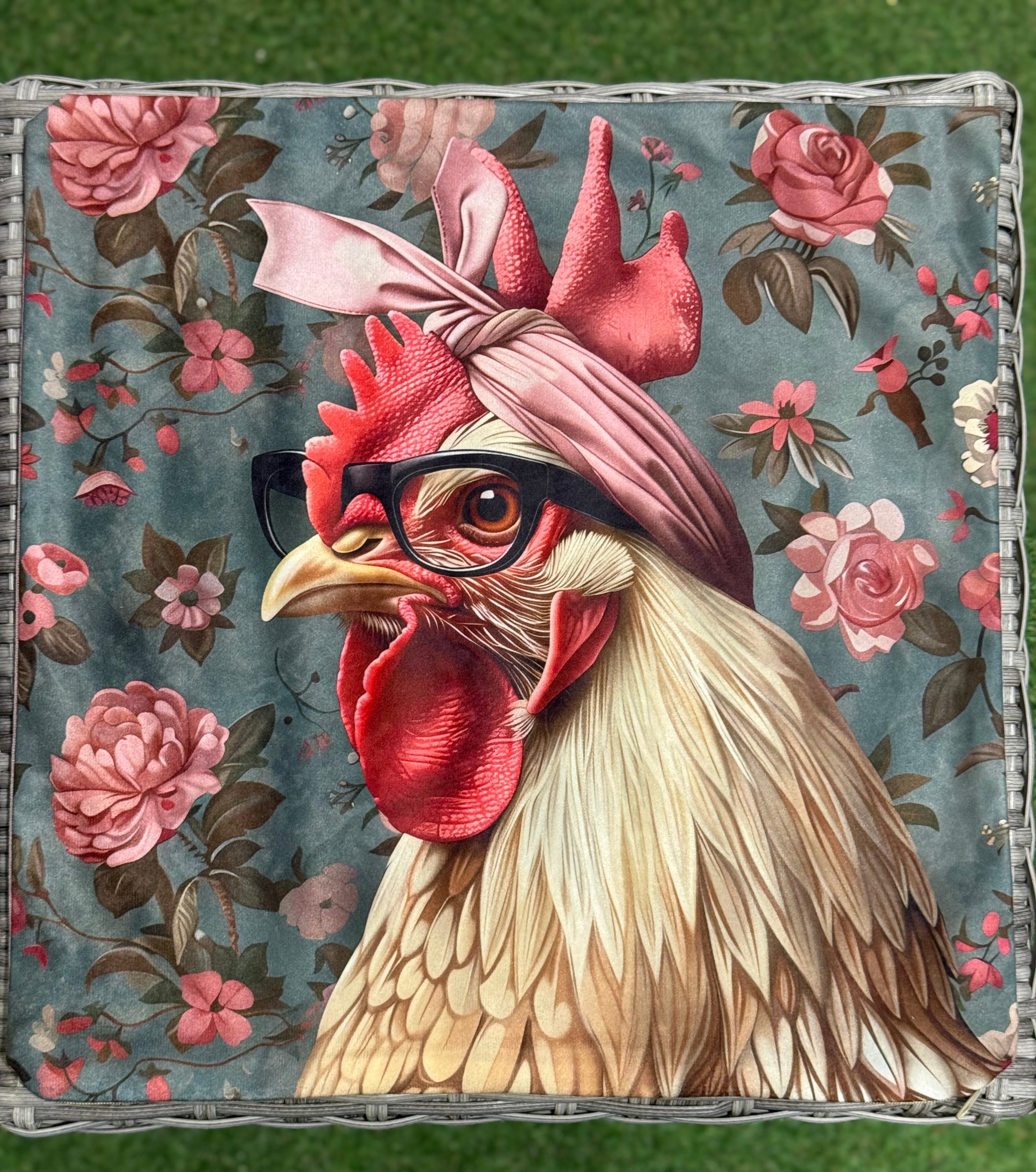Handmade Chicken Cushion – 16” x 16” – Includes Insert