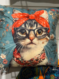 Cute Cat Handmade Cushion – One of a Kind 16” x 16” with Insert