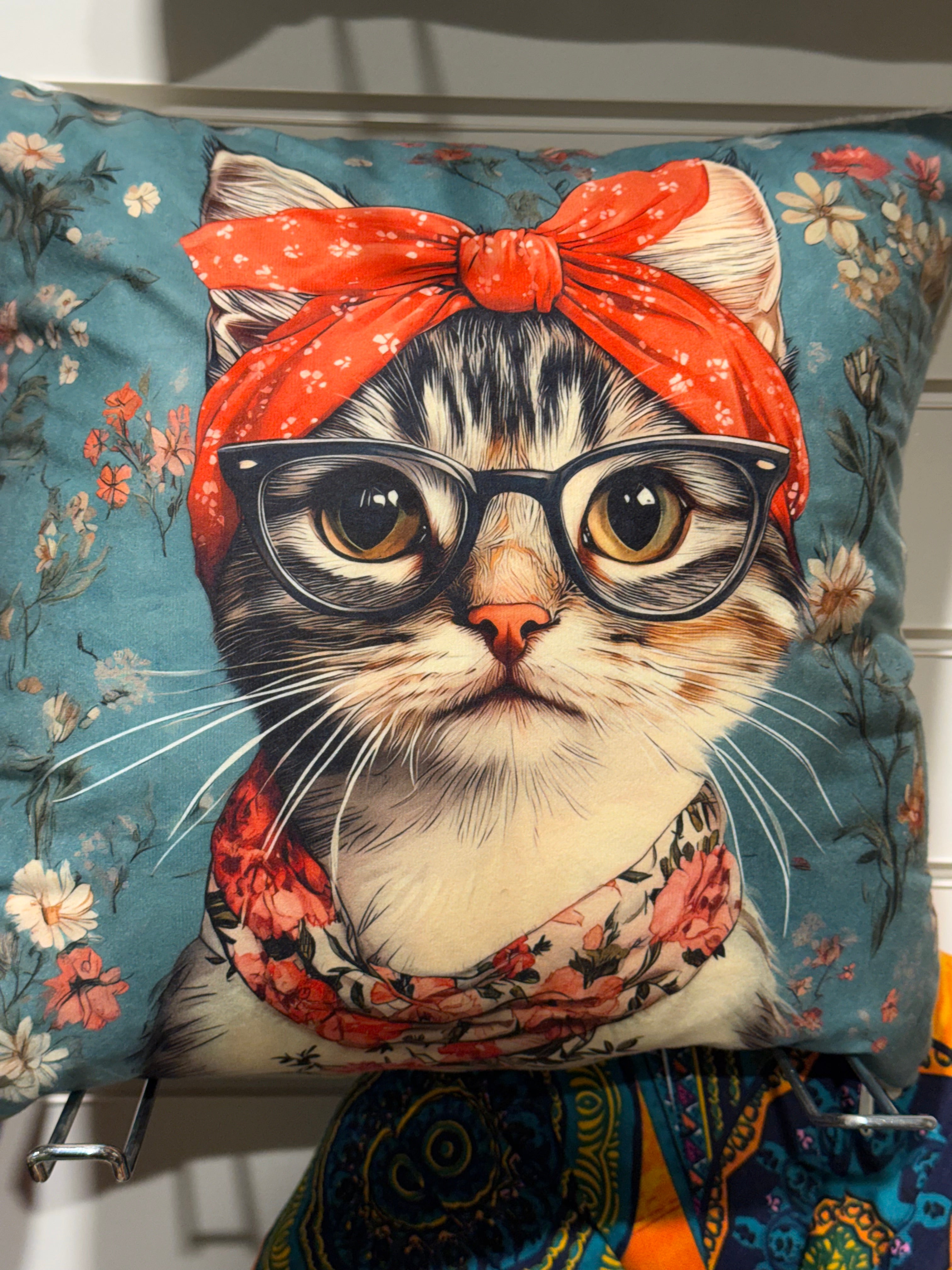Cute Cat Handmade Cushion – One of a Kind 16” x 16” with Insert