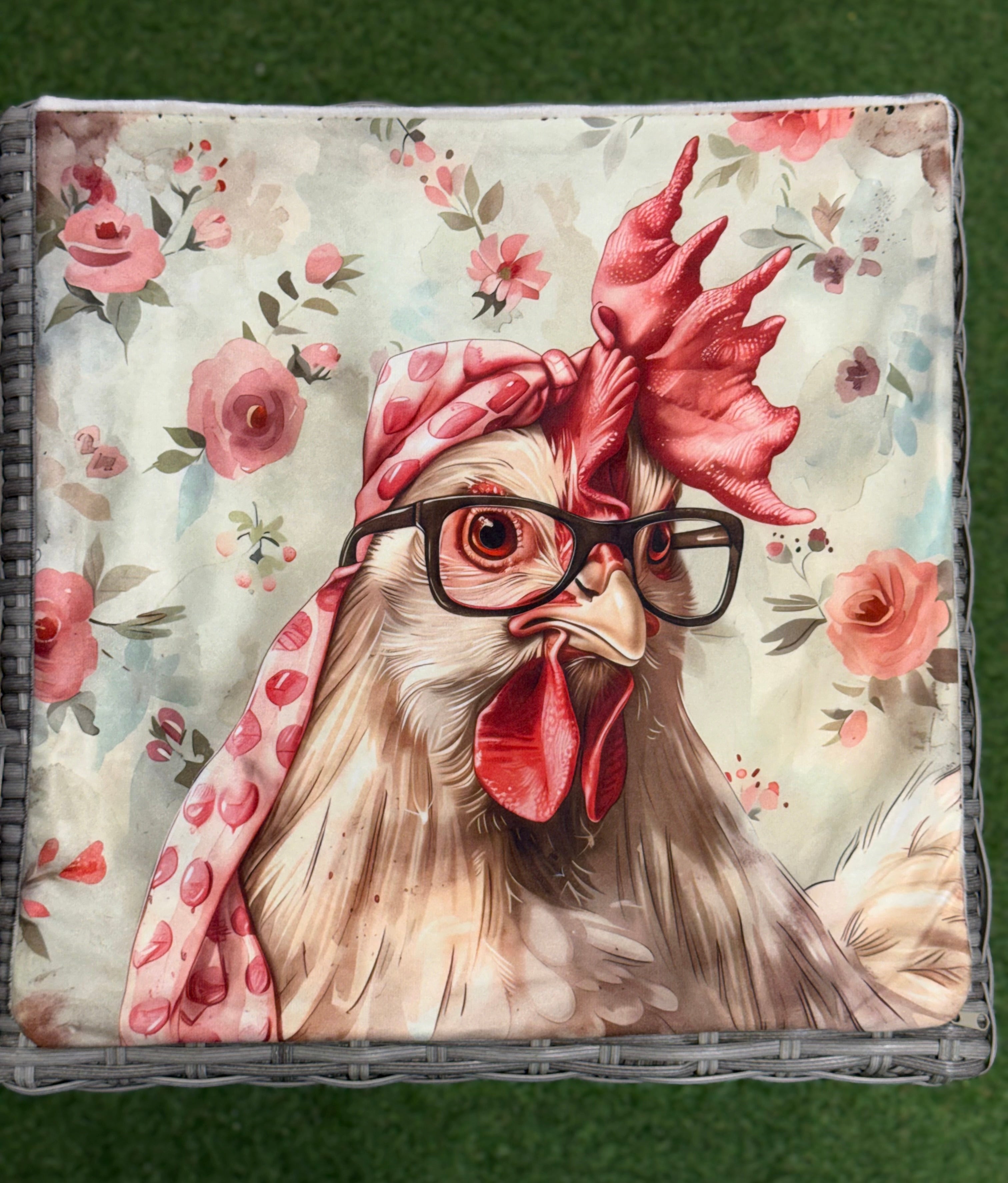 Handmade Chicken Cushion – 16” x 16” – Includes Insert