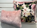 Luxury Floral & Pink Faux Fur Cushion Set – 2 Piece Handmade with Inserts