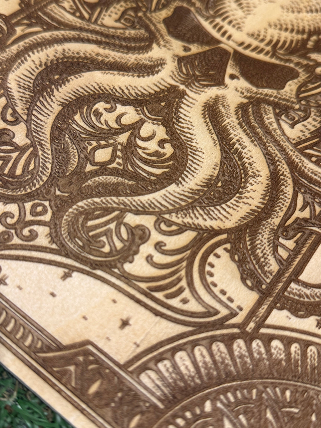 Octopus Skull Laser Engraved Artwork on Basswood (30x30cm)