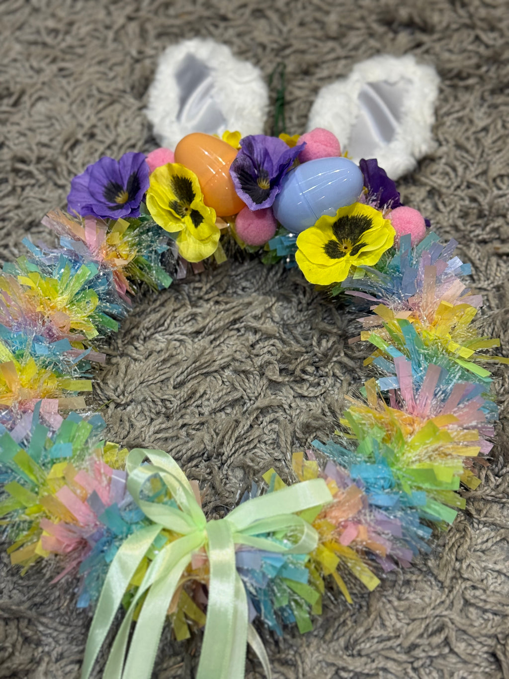 Colourful Easter Bunny Ear Wreath – 12 Inch Handmade Spring Decor