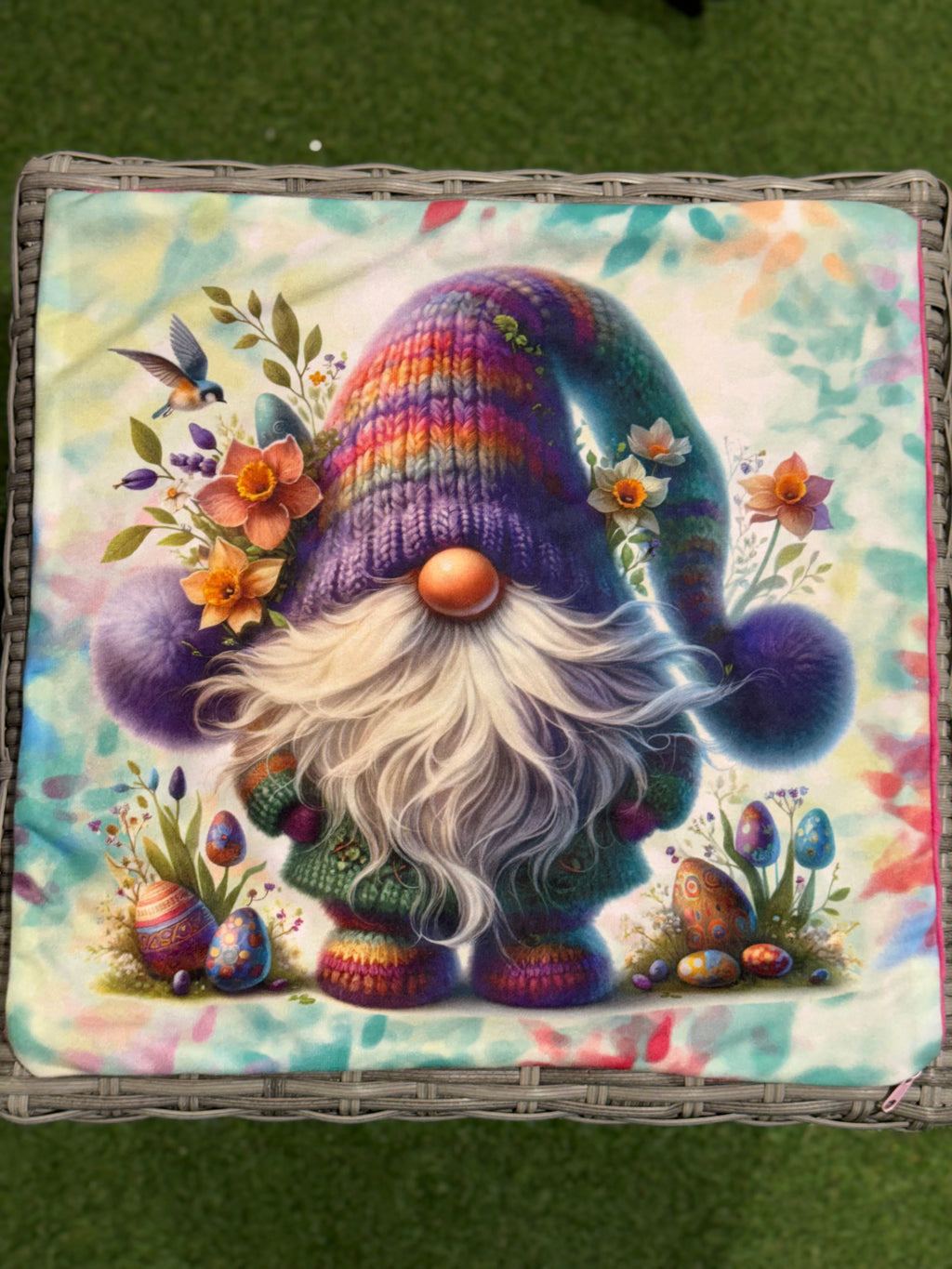 Easter Gnome Handmade Cushion – 16” x 16” with Insert