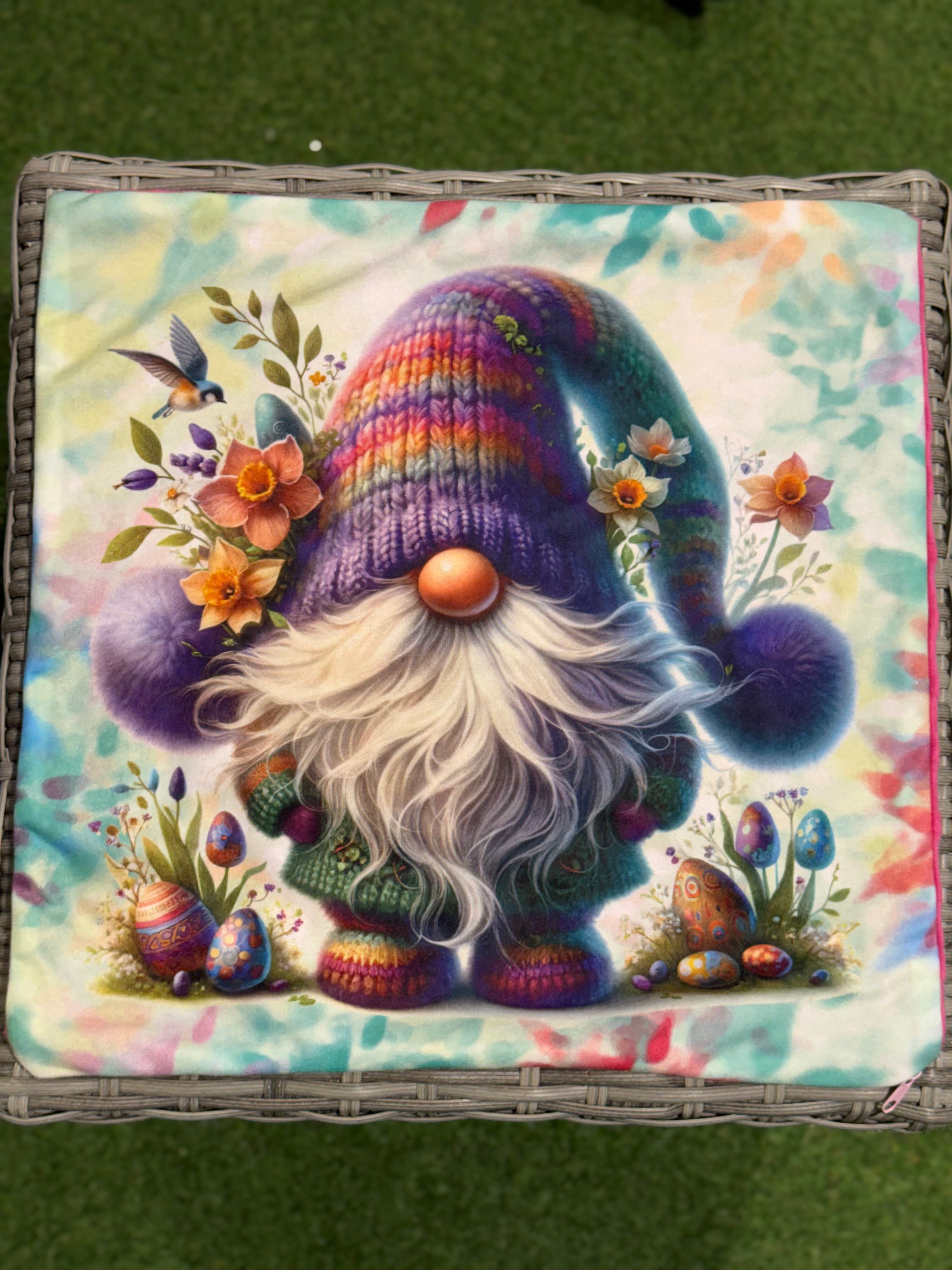 Easter Gnome Handmade Cushion – 16” x 16” with Insert