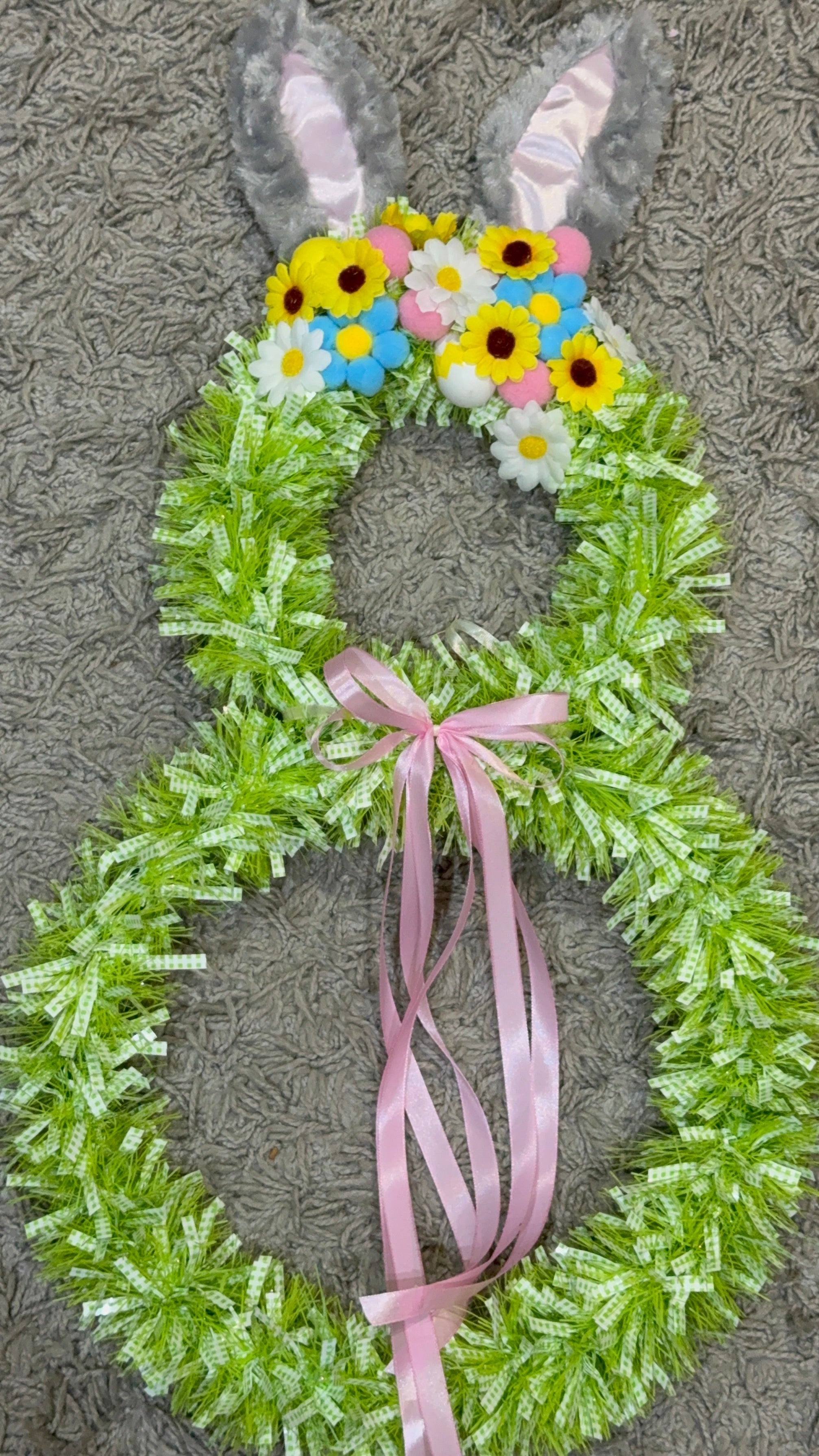 Handmade Easter Bunny Wreath – 75cm Spring Floral Door Decoration with Ribbon