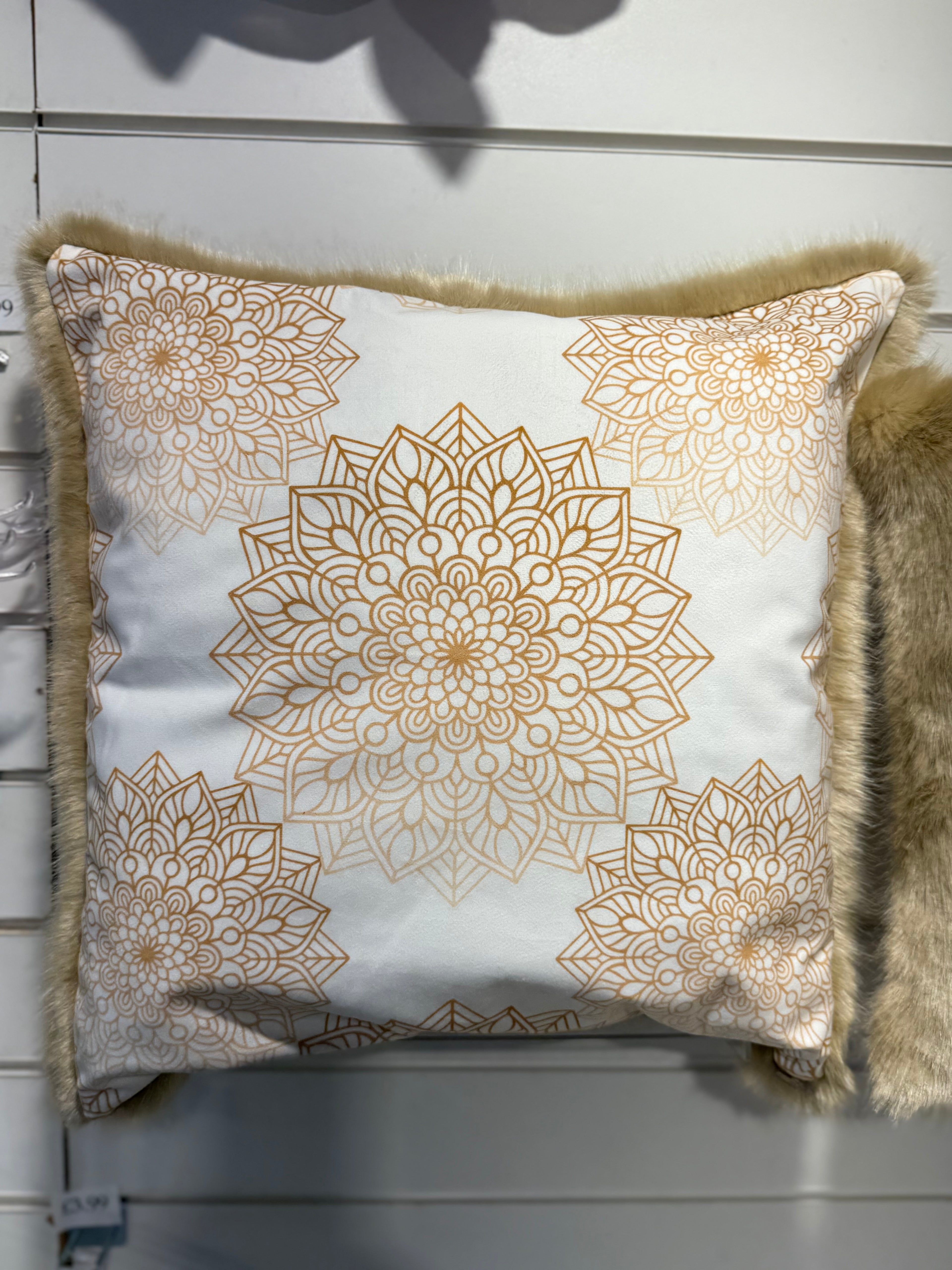 Neutral Mandala & Faux Fur Cushion Set – 2 Piece Handmade with Inserts