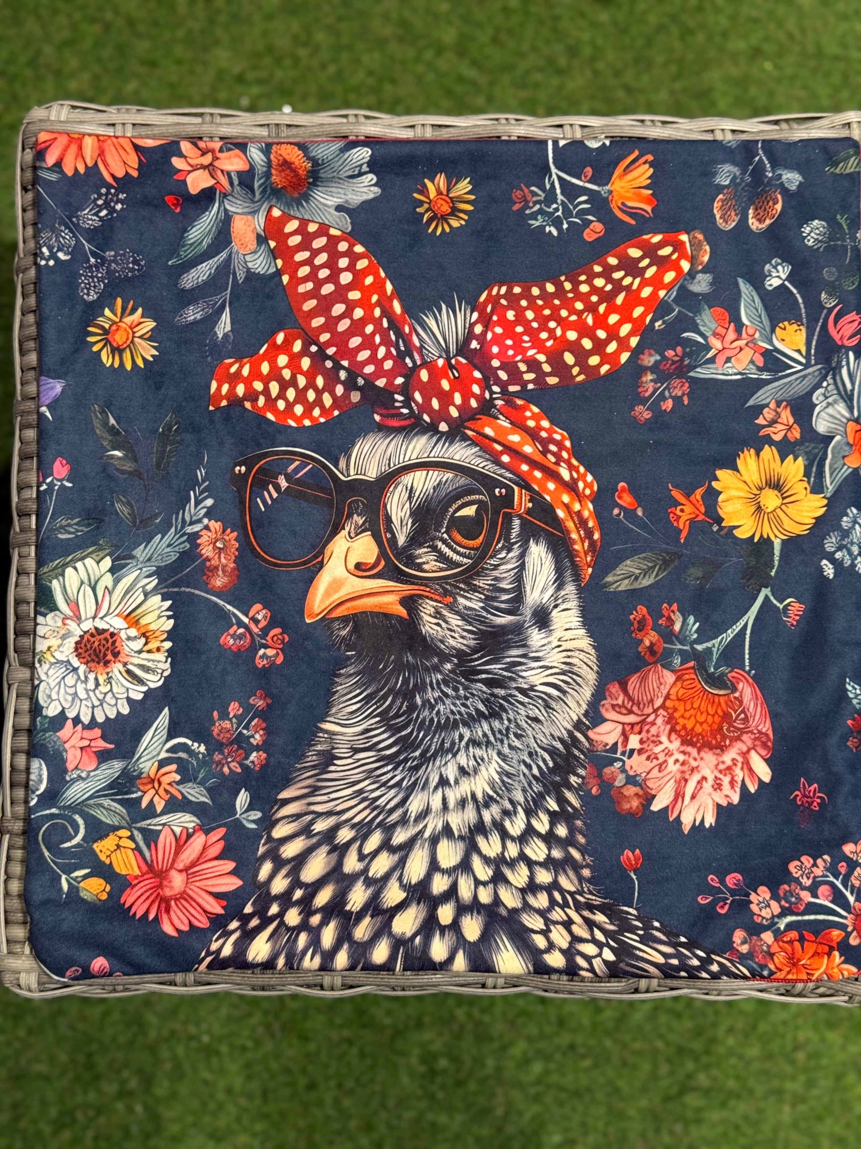 Handmade Chicken Cushion – 16” x 16” – Includes Insert