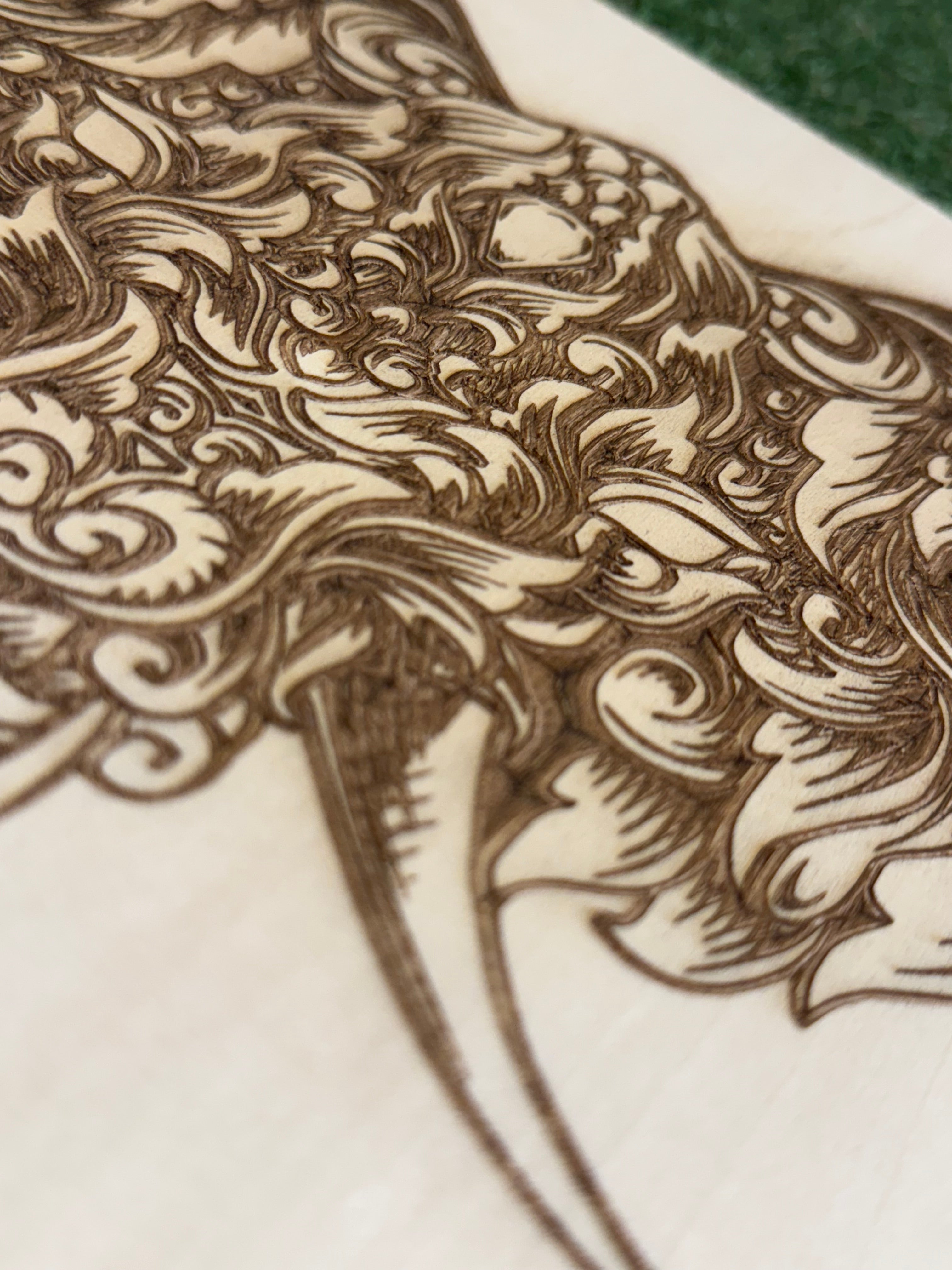 Ornate Elephant Laser Engraved Artwork on Basswood (30x30cm)